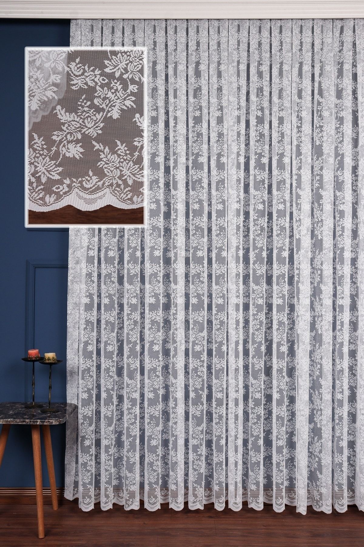 elision home Perdele Din Tul Drapat Din Dantelă Franceză Cu Model De Flori, (1/3 Grămadă Strânsă) Gramatură Înaltă - 100x260