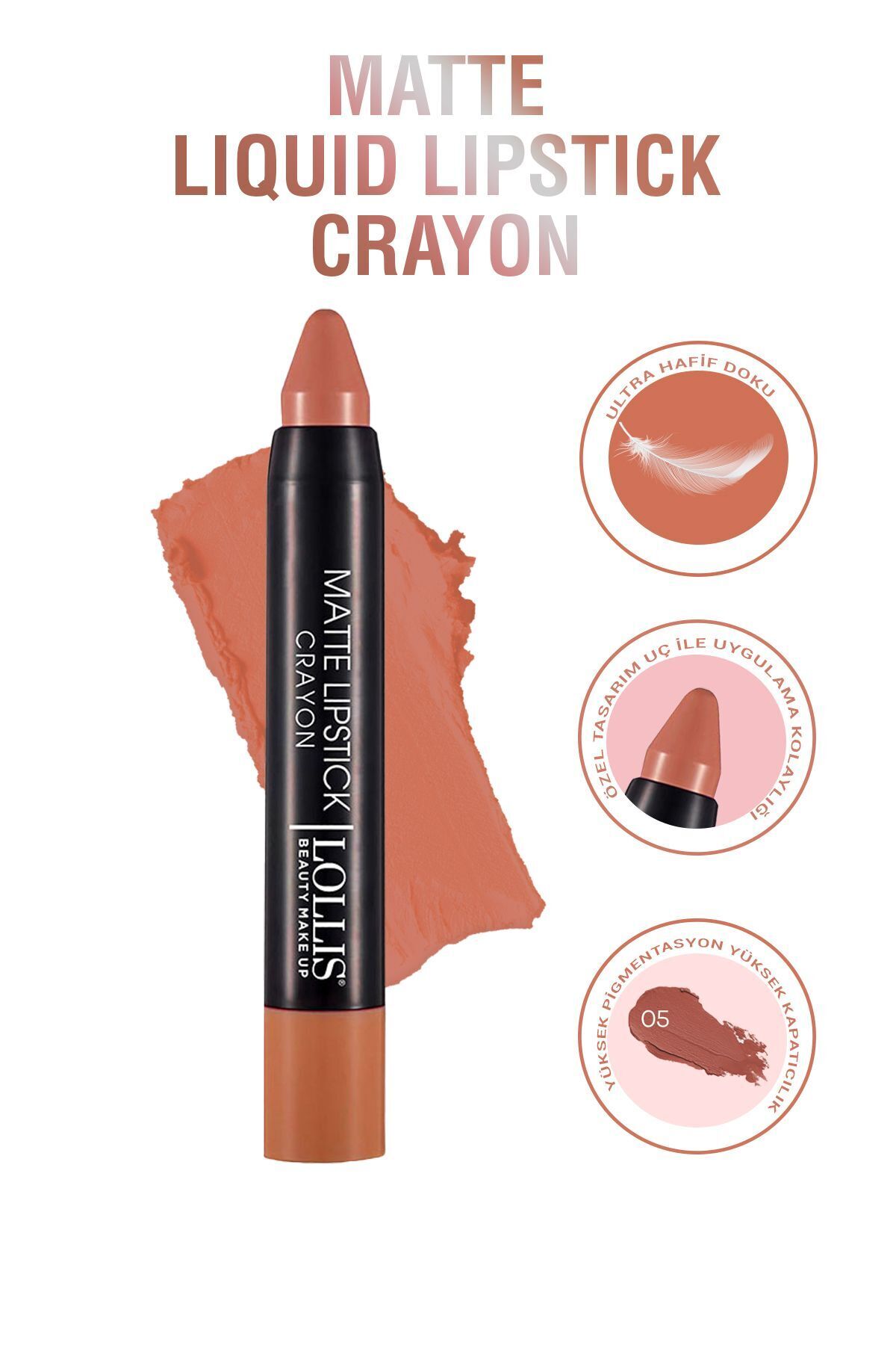 Lollis Matte Lipstick Crayon Mat Kalem Ruj 05 — قهوهای Crayon 05