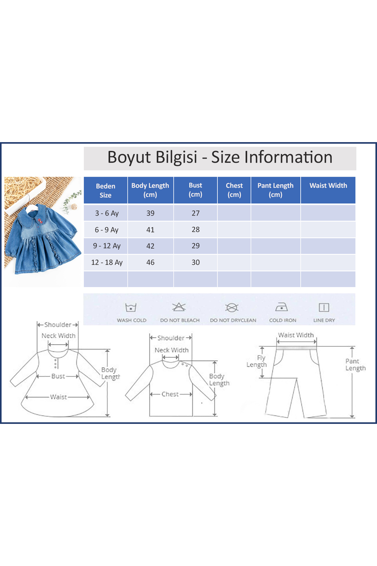 Babymod Bebe Yakalı Fiyonklu Denim Kız Bebek Elbise Kot Elbise fotoğrafı 5 (önizleme)