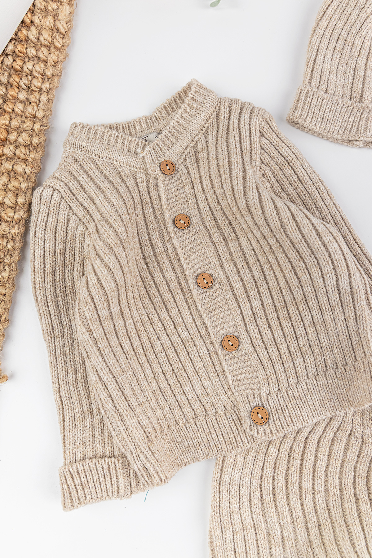 Babymod Triko Hırkalı Bereli Unisex Kışlık Şapkalı Bebek Takım fotoğrafı 2 (önizleme)