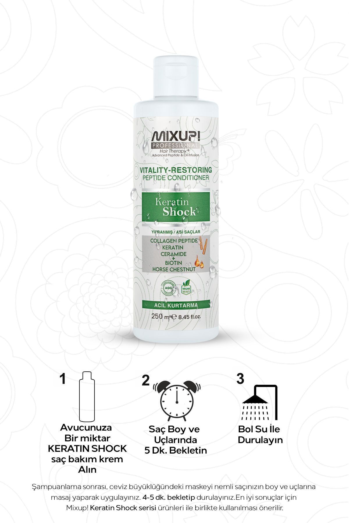 Acil Kurtarma Yıpranmış Saçlar için Kolajen,Peptit,Keratin,Ceramide Yüksek Kontrastlı Krem 250 ML — 8683071842476 — تصویر 3 از 4