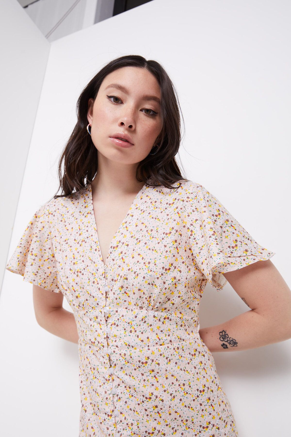 Ardene-Ditsy Floral Flutter-Sleeve Dress 1
