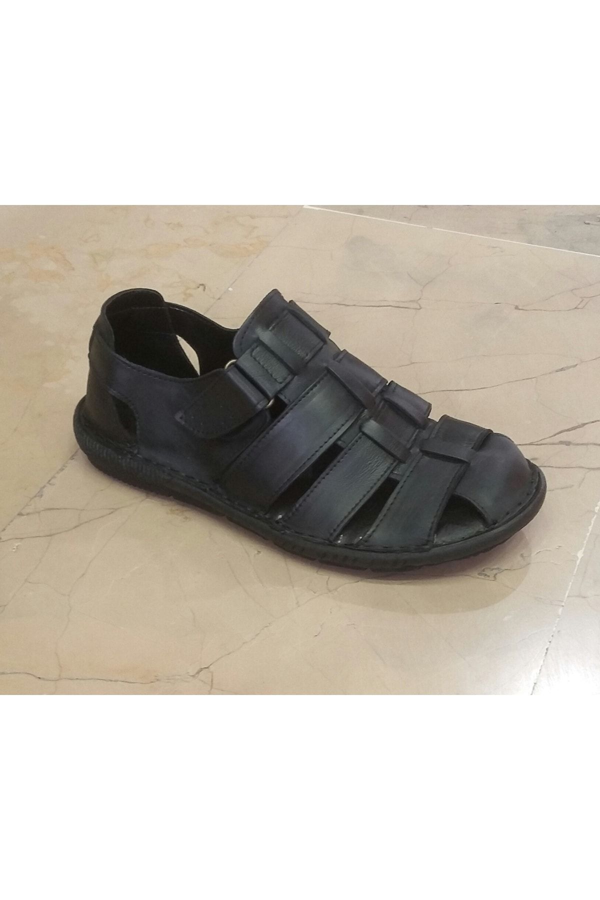 BRGL Erkek Hakiki Deri Ortopedik Yumuşak Katlanabilir Masaj Tabanlı Siyah Ayakkabı