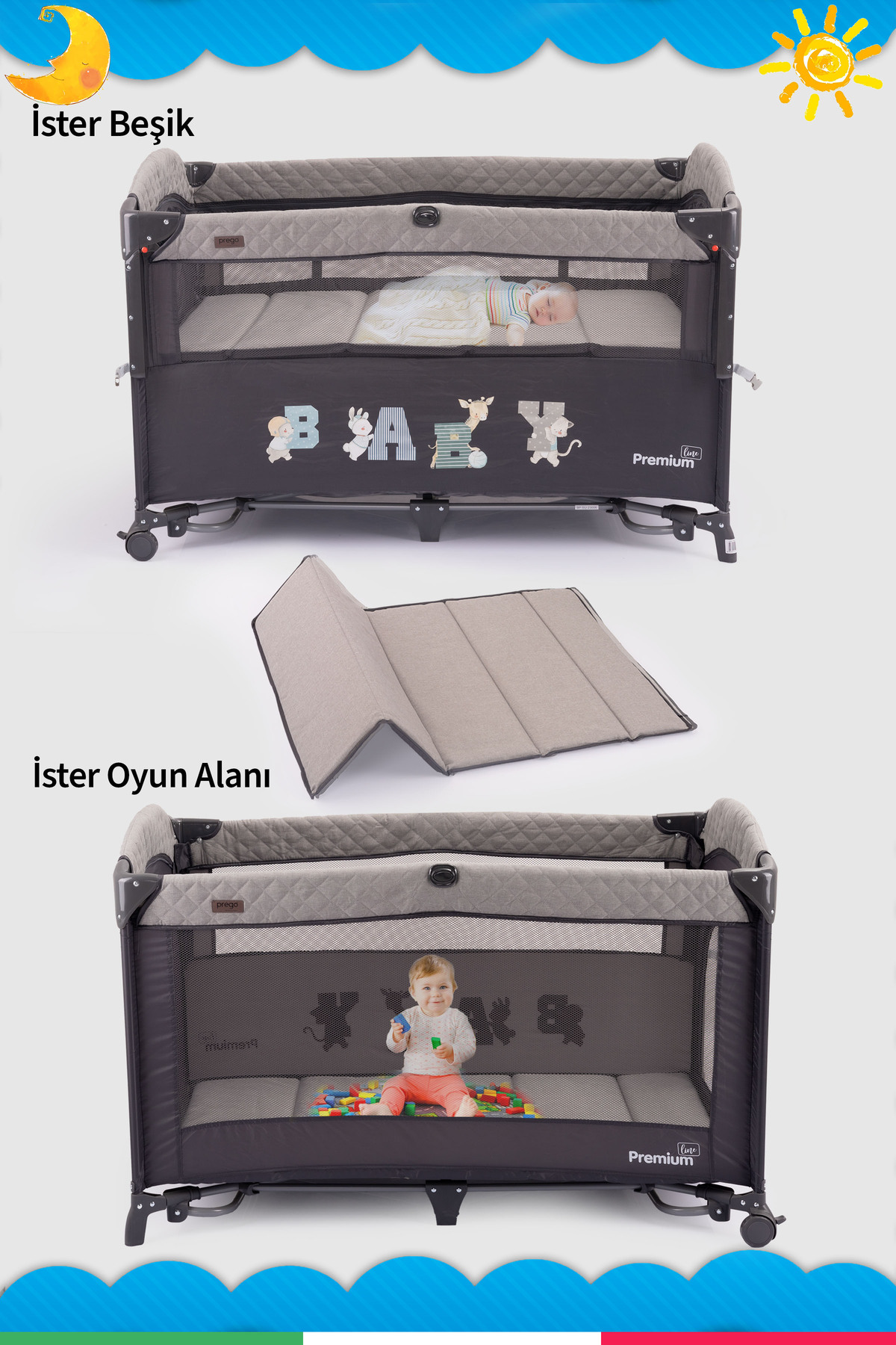 Prego Premium Line Alt Açma Üniteli Anne Yanı Oyun Parkı + Yatak Hediyeli fotoğrafı 5 (önizleme)