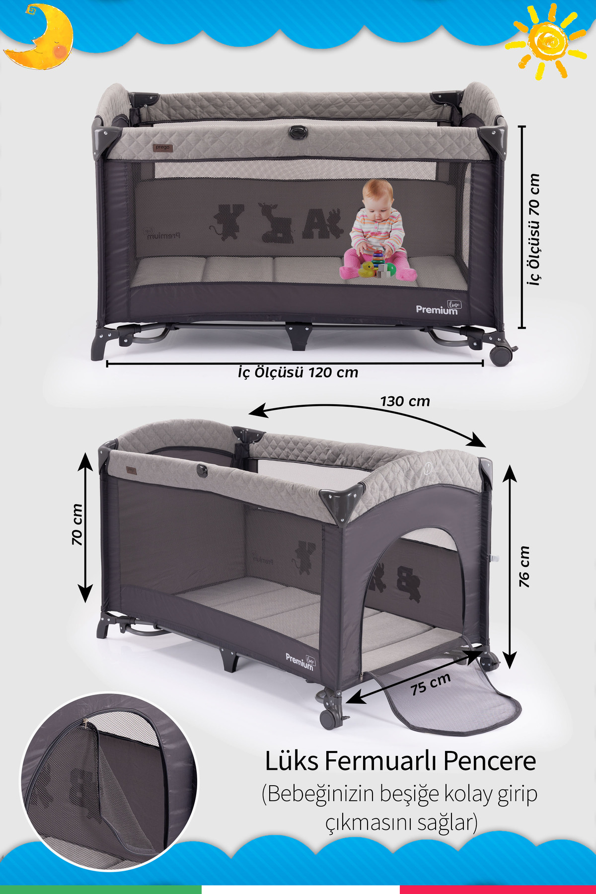 Prego Premium Line Alt Açma Üniteli Anne Yanı Oyun Parkı + Yatak Hediyeli fotoğrafı 7 (önizleme)