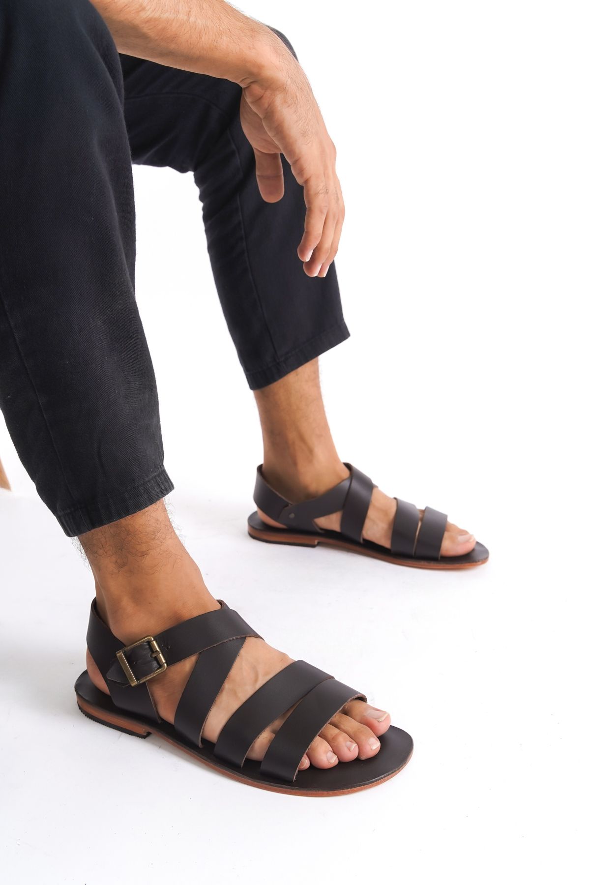 DaphneSandals Men's Sandals - Genuine Leather, Brown, K1027 - Trendyol