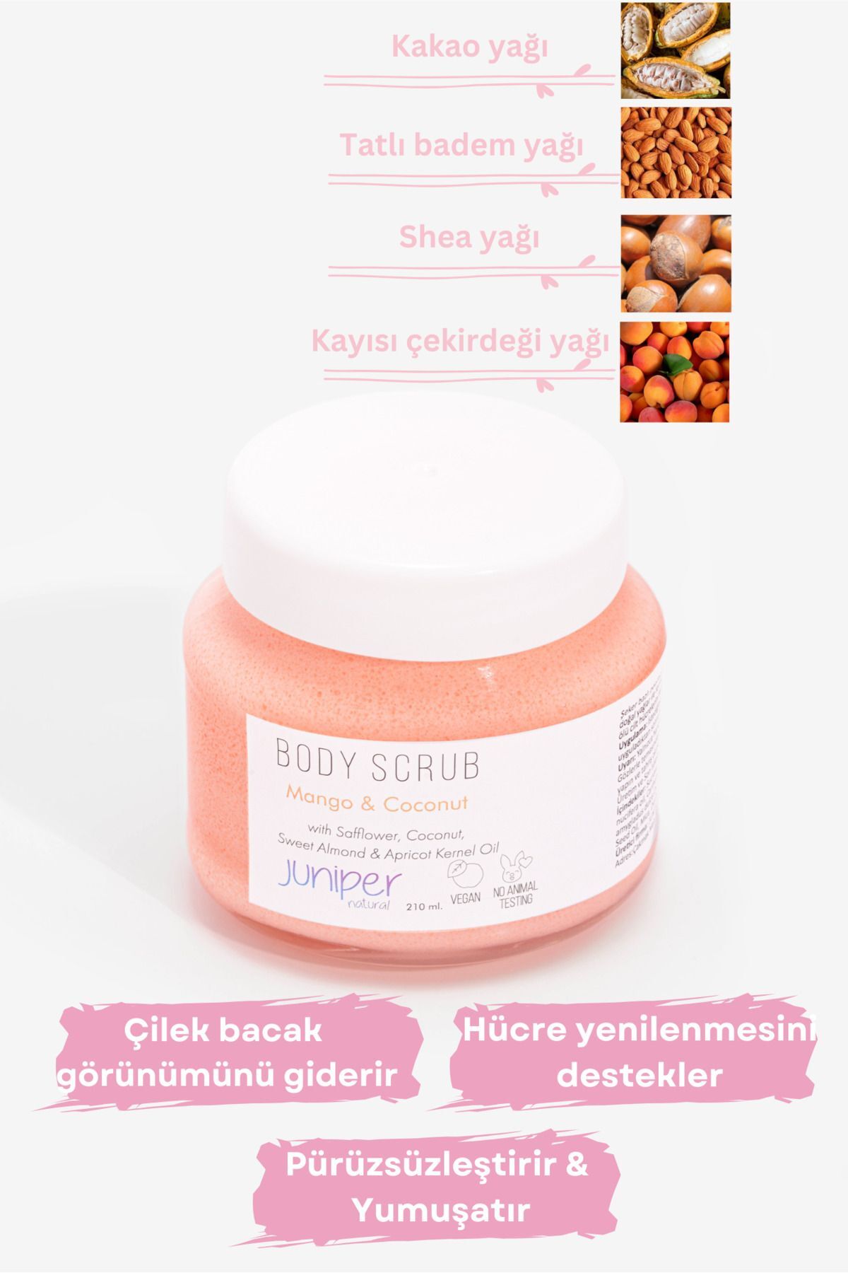 Doğal Mango & Hindistancevizi Vücut Peelingi - Nemlendirici, Arındırıcı, Vegan - 210 ml — Juni222d — تصویر 2 از 3