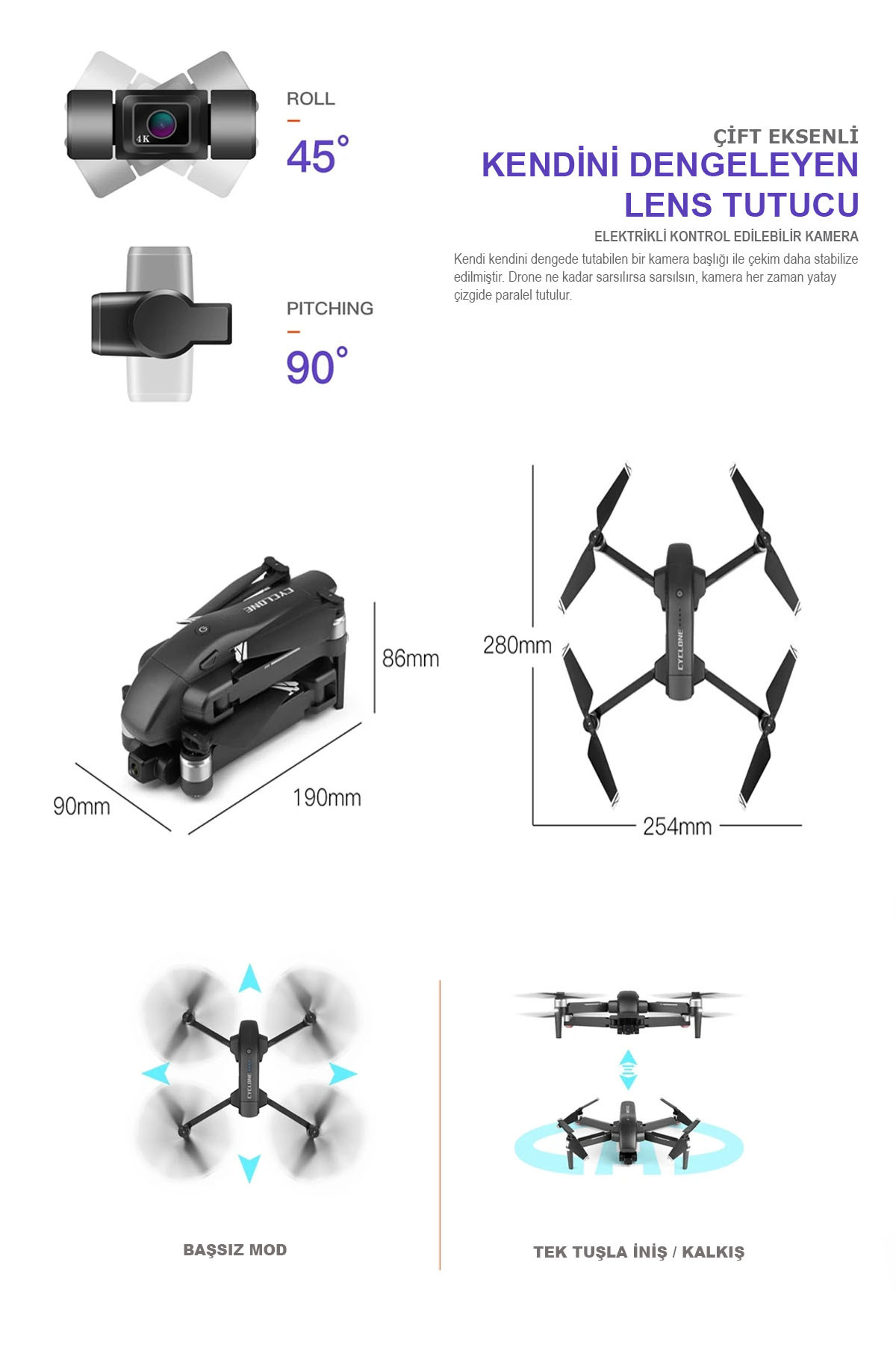 30DK UÇUŞ 4K 5G WiFi GPS Çift Eksen Gimbal Kamera Fırçasız Motor Katlanabilir Taşıma Çantalı Drone