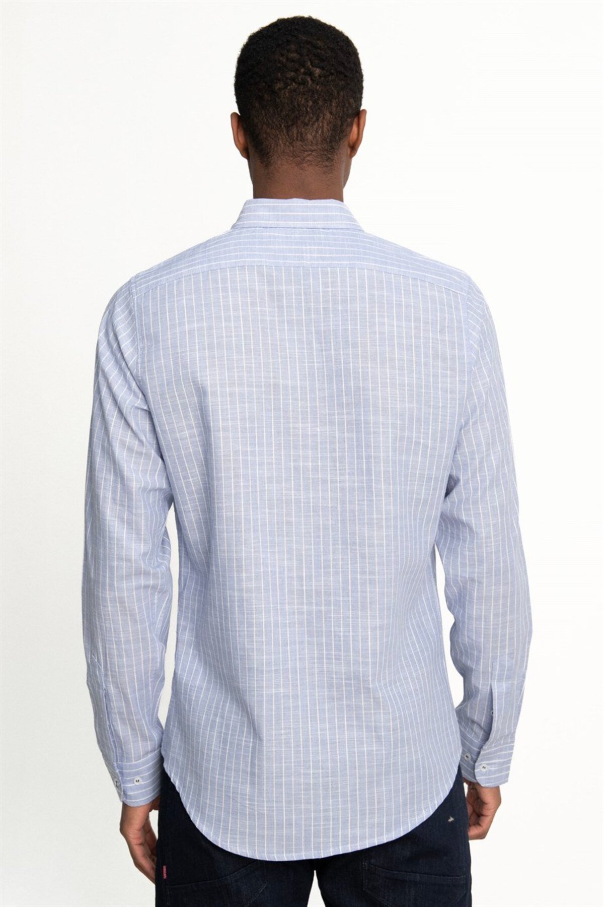 پیراهن تودورز مردانه Pamuk - Poliamid آبی بیسیک راه راه Slim Fit/اسلیم فیت    Slim/اسلیم فیت کژوال/روزمره | Tudors DR230037-605 TR - تصویر 4