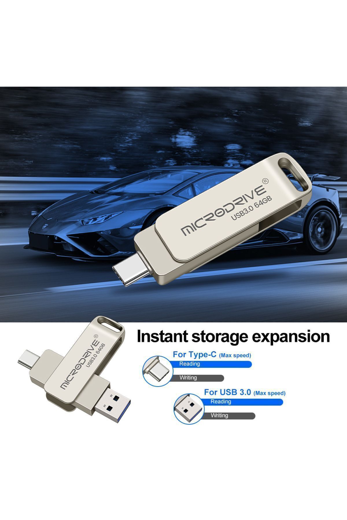 MicroDrive-64gb Type-C USB 3.0 Fast Flash Memory - Dual Input Metal Rugged Original 7