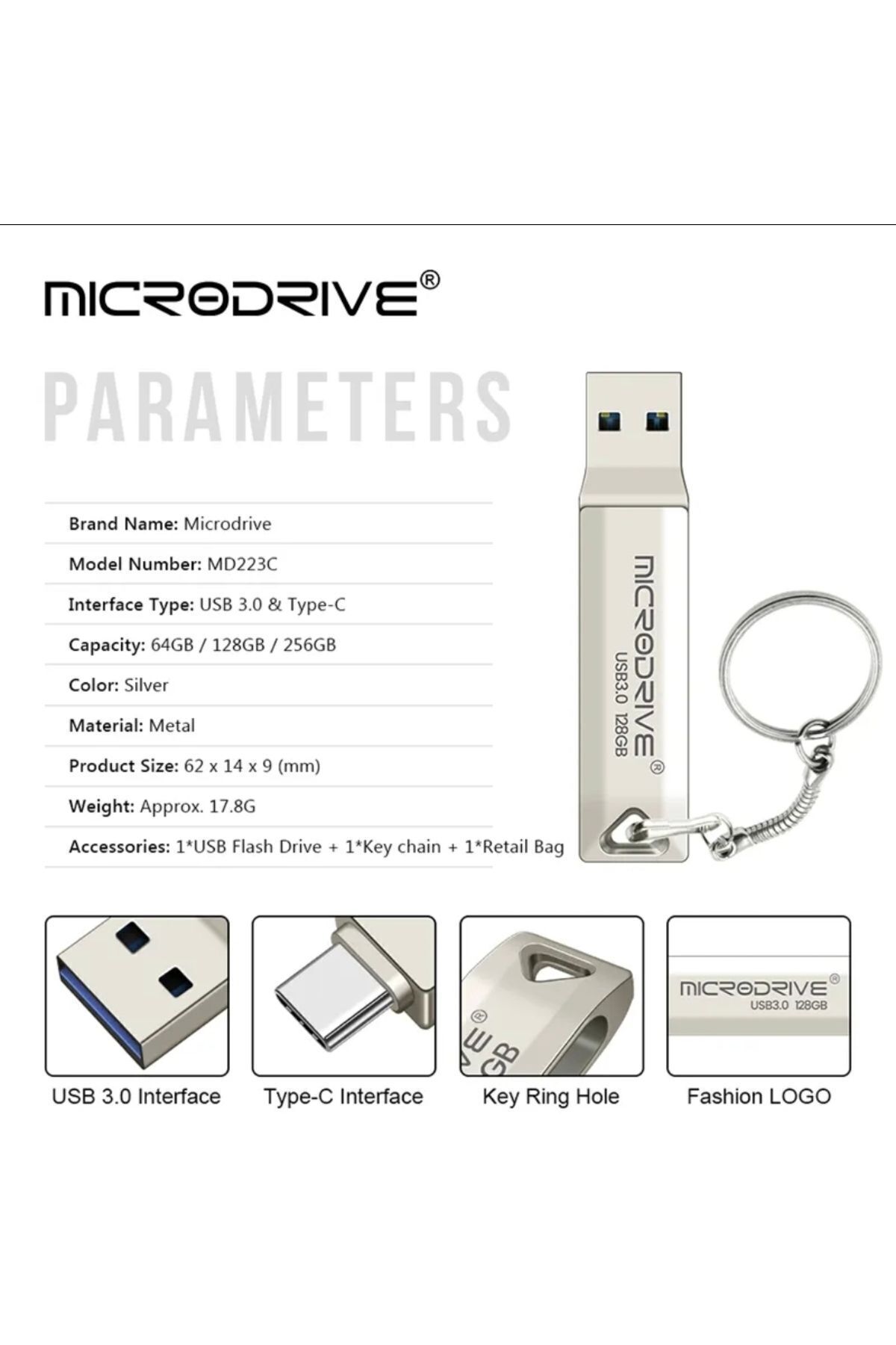MicroDrive-64gb Type-C USB 3.0 Fast Flash Memory - Dual Input Metal Rugged Original 8