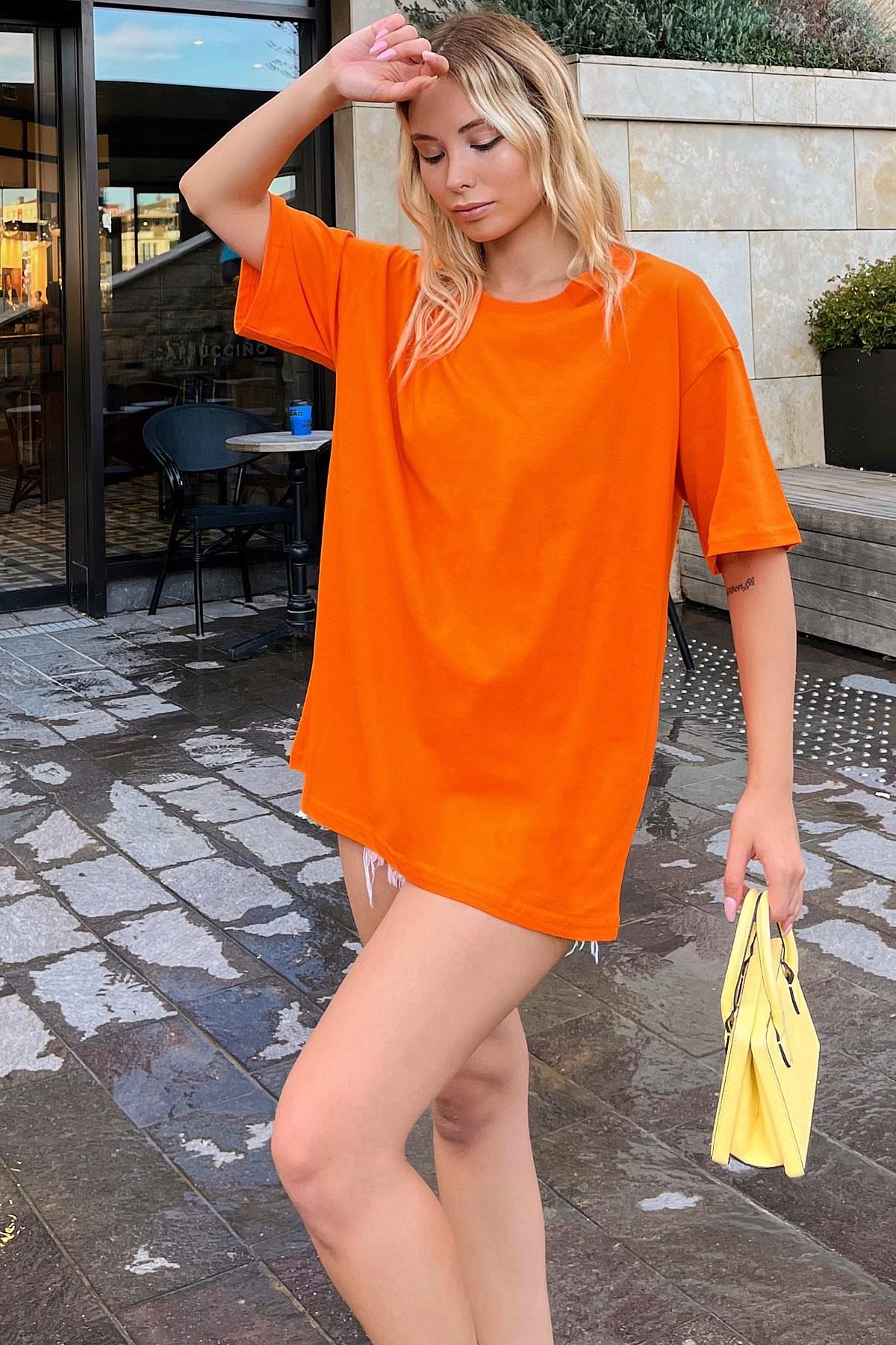 Swist-Πορτοκαλί La Back Printed Oversize γυναικείο μπλουζάκι 4