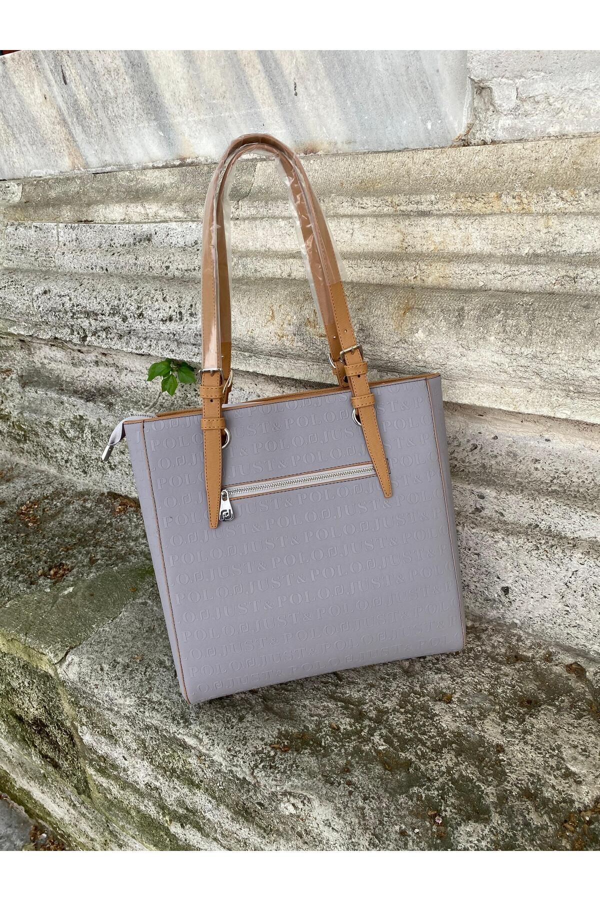Just Polo Büyük Boy Tote Bag Kadın Omuz Çantası - Gri