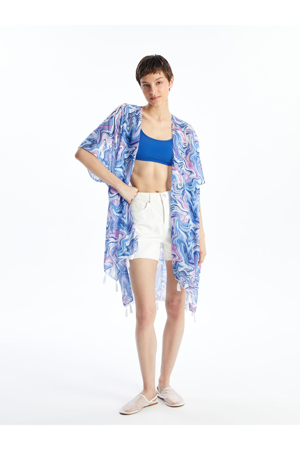 Şal Yaka Desenli Kadın Kimono
