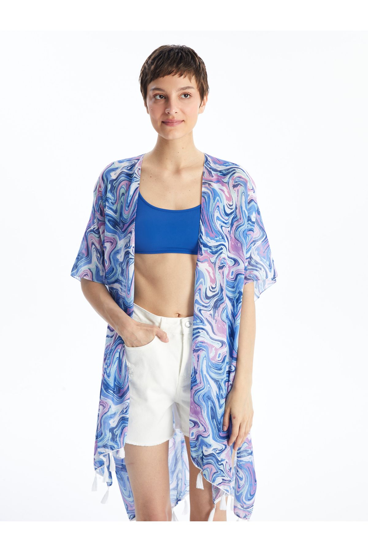 Şal Yaka Desenli Kadın Kimono