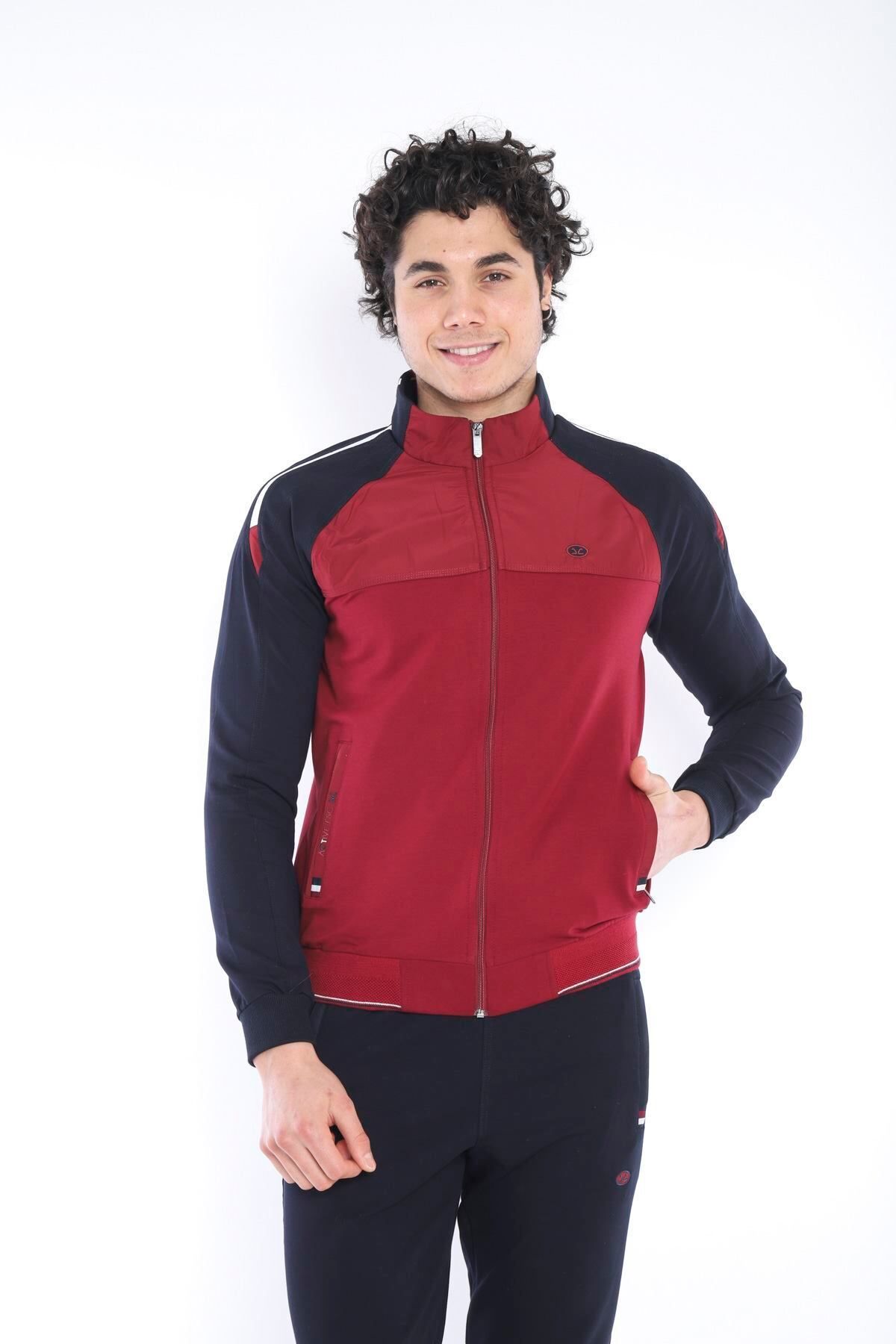 ست گرمکن ورزشی مردانه COLLAR ORTAK BORDEAUX SUPER 2 IP FABRIC 4 SEASON SLIMFIT TEAM 6733 Escetic