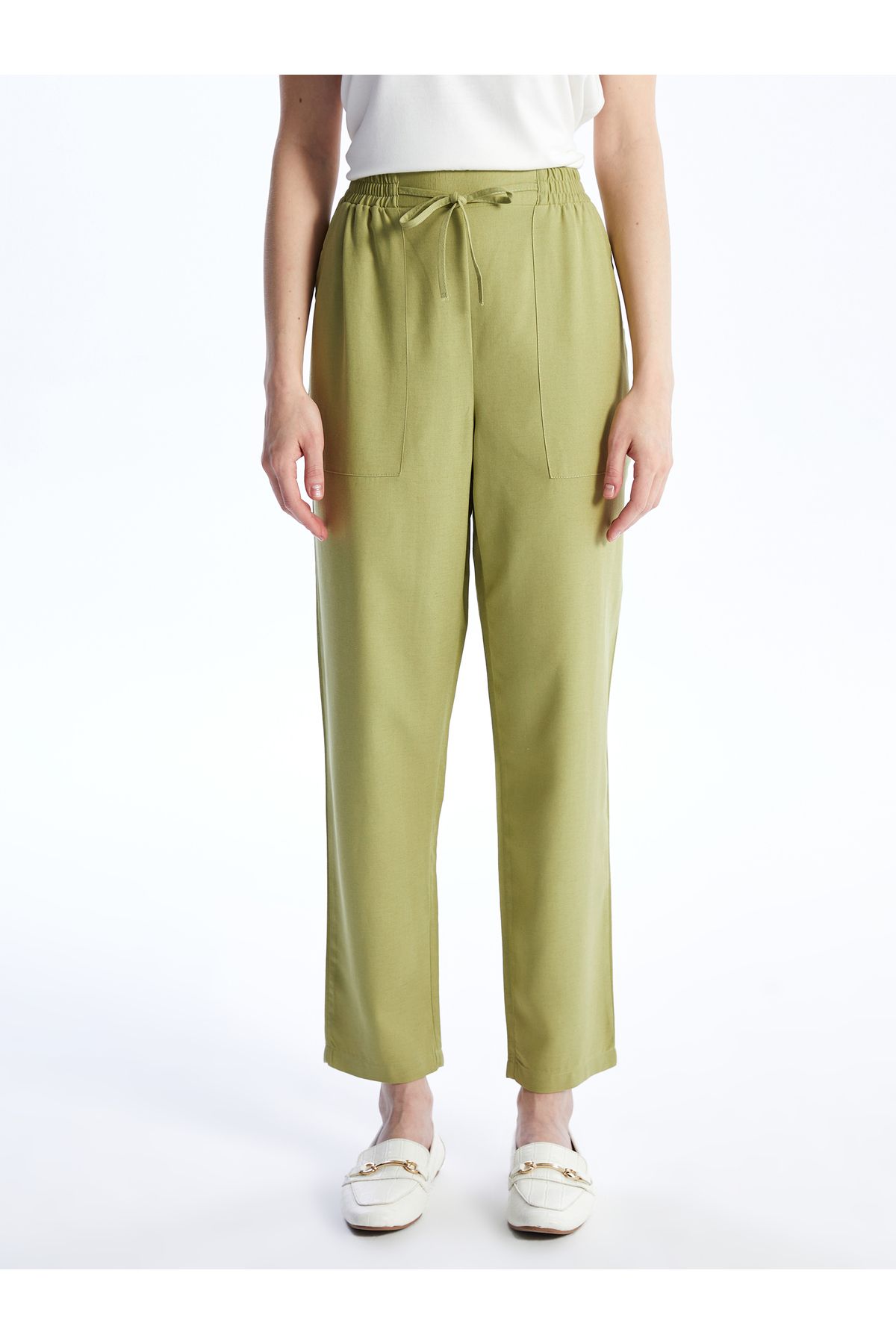 LC Waikiki-Pantaloni drepți pentru femei în amestec de in, cu talie elastică 4