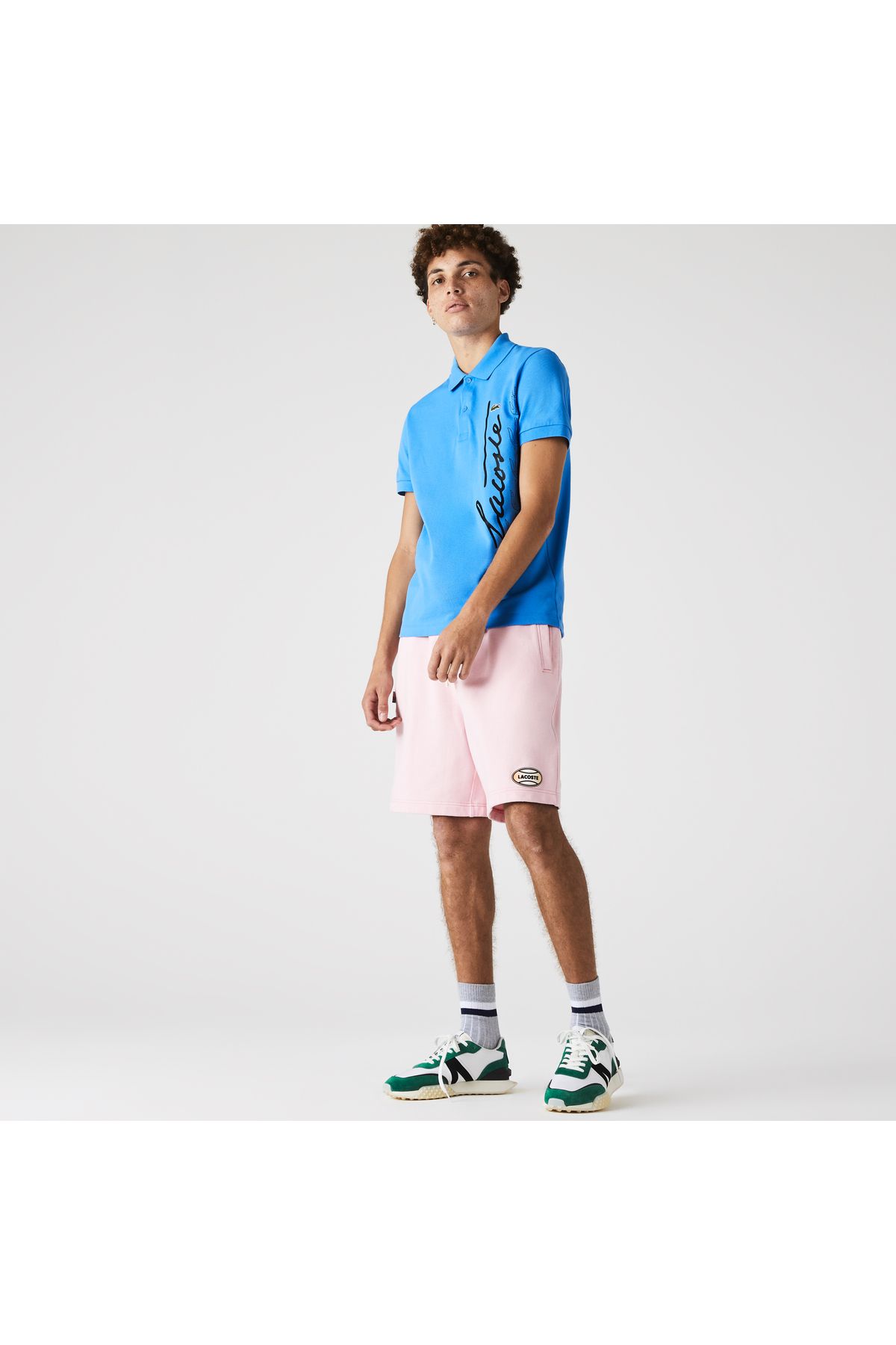 تی شرت یقه پولو آبی مردانه چوگان چاپی منظم Lacoste