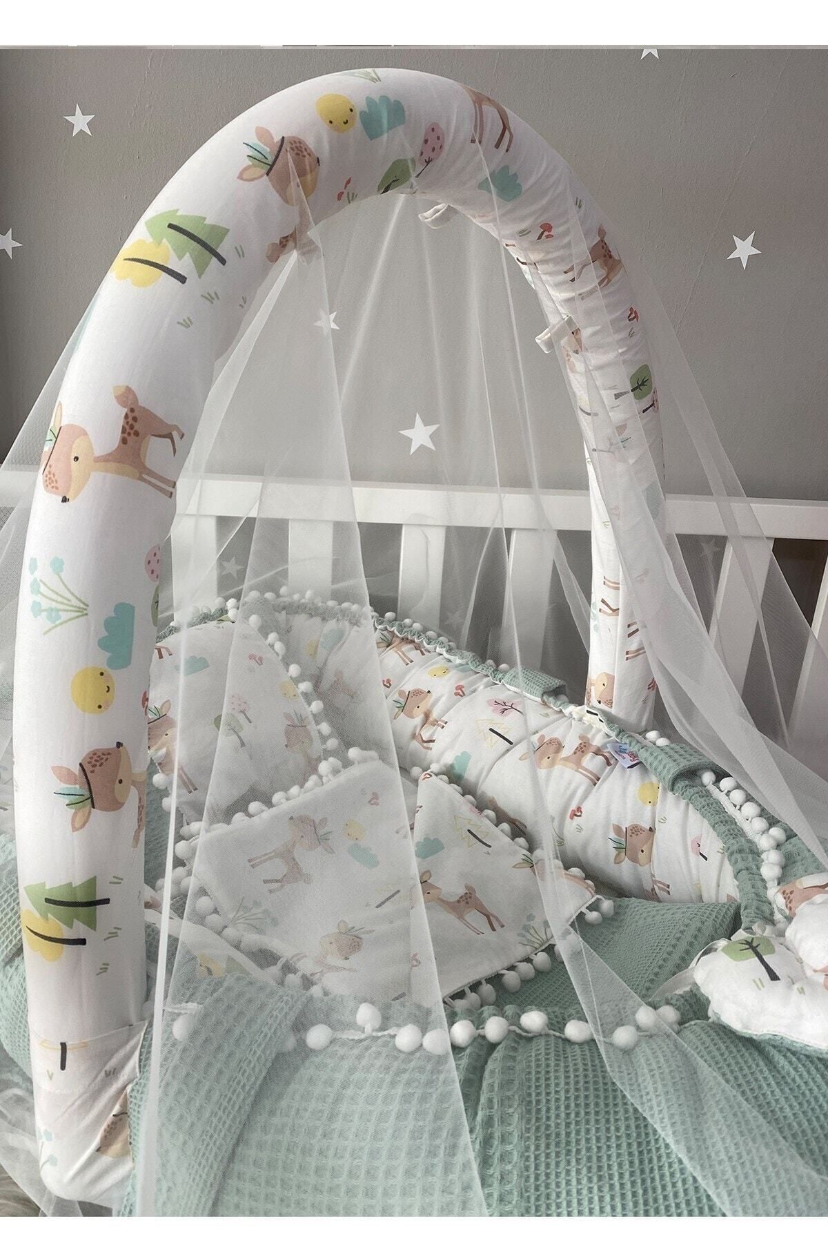Jaju Baby Babynest Wafle Yeşil Pike Poplin Ponponlu Nest Ve Yorgan Oyuncak Aparat Ve Tül Set fotoğrafı 2 (önizleme)