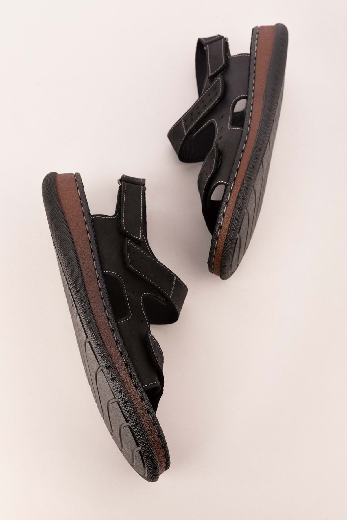 صندل سیاه مردانه و زنانه Logine چرمی Call Sandals روزمره قابل تنظیم HKM.31 Gondol