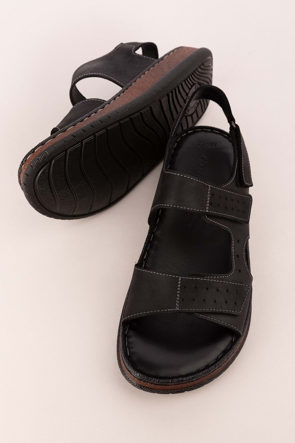 صندل سیاه مردانه و زنانه Logine چرمی Call Sandals روزمره قابل تنظیم HKM.31 Gondol