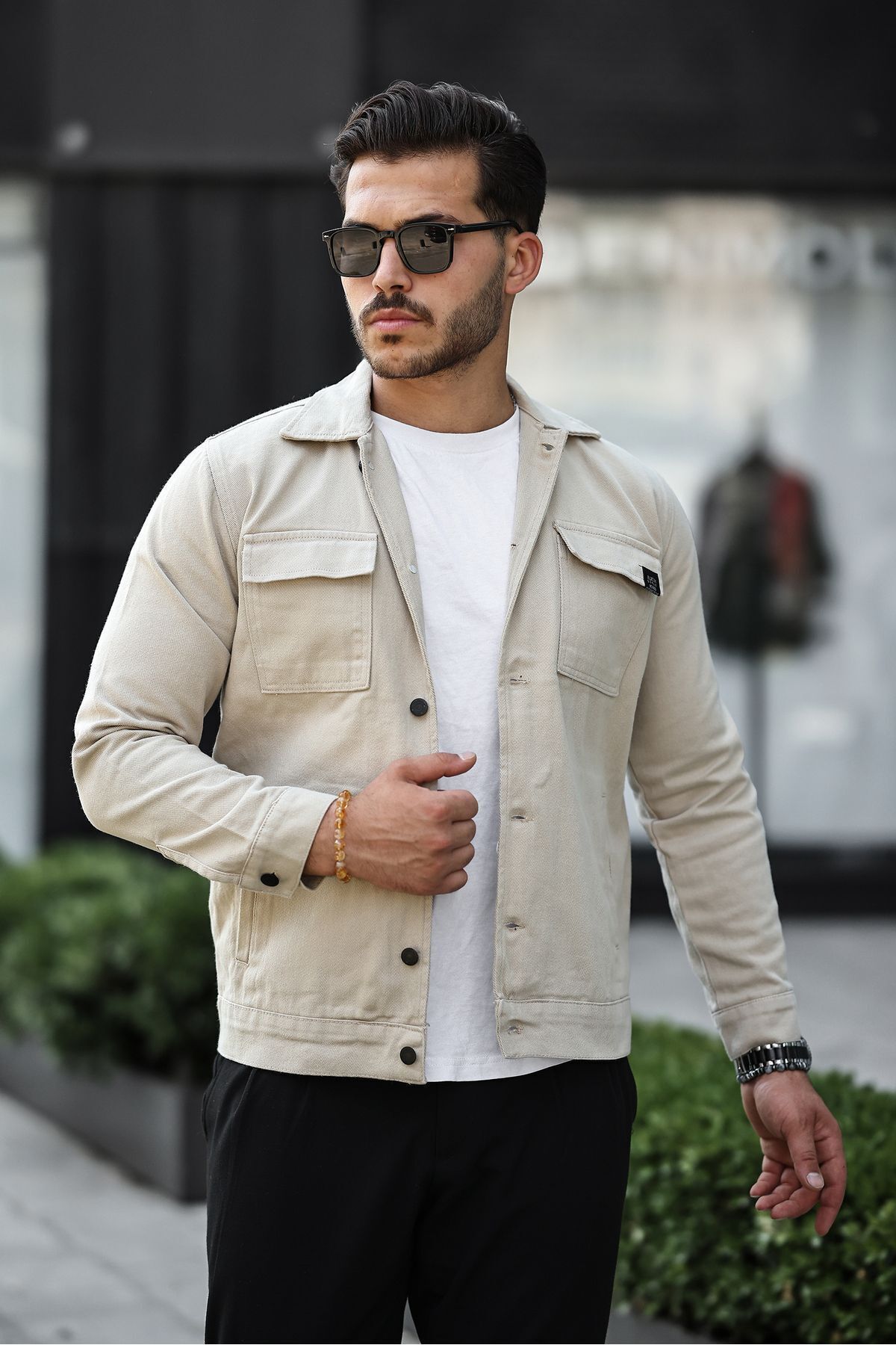 GOOD FASHION-Cream Color Men's Jean Jacket 3