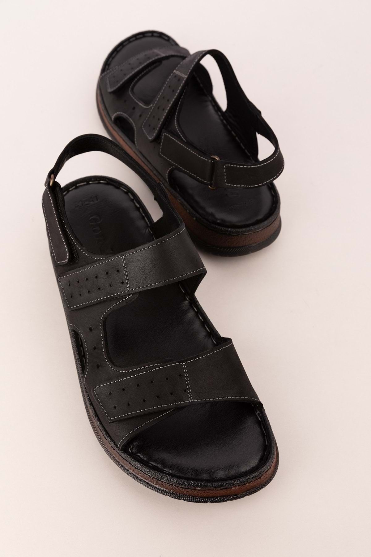 صندل سیاه مردانه و زنانه Logine چرمی Call Sandals روزمره قابل تنظیم HKM.31 Gondol