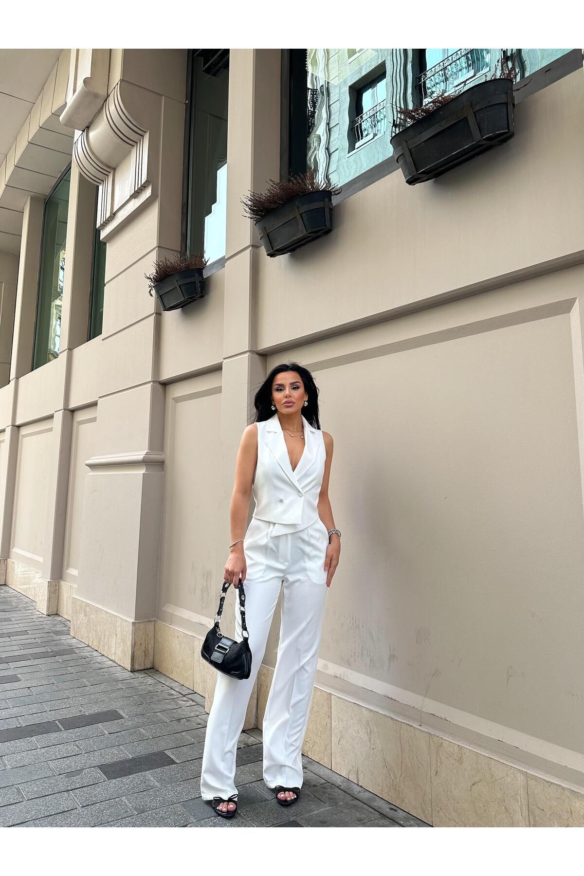 Bella Breeze Asymetryczny Krój Damski Kamizelka I Spodnie Palazzo Kobieta - 42