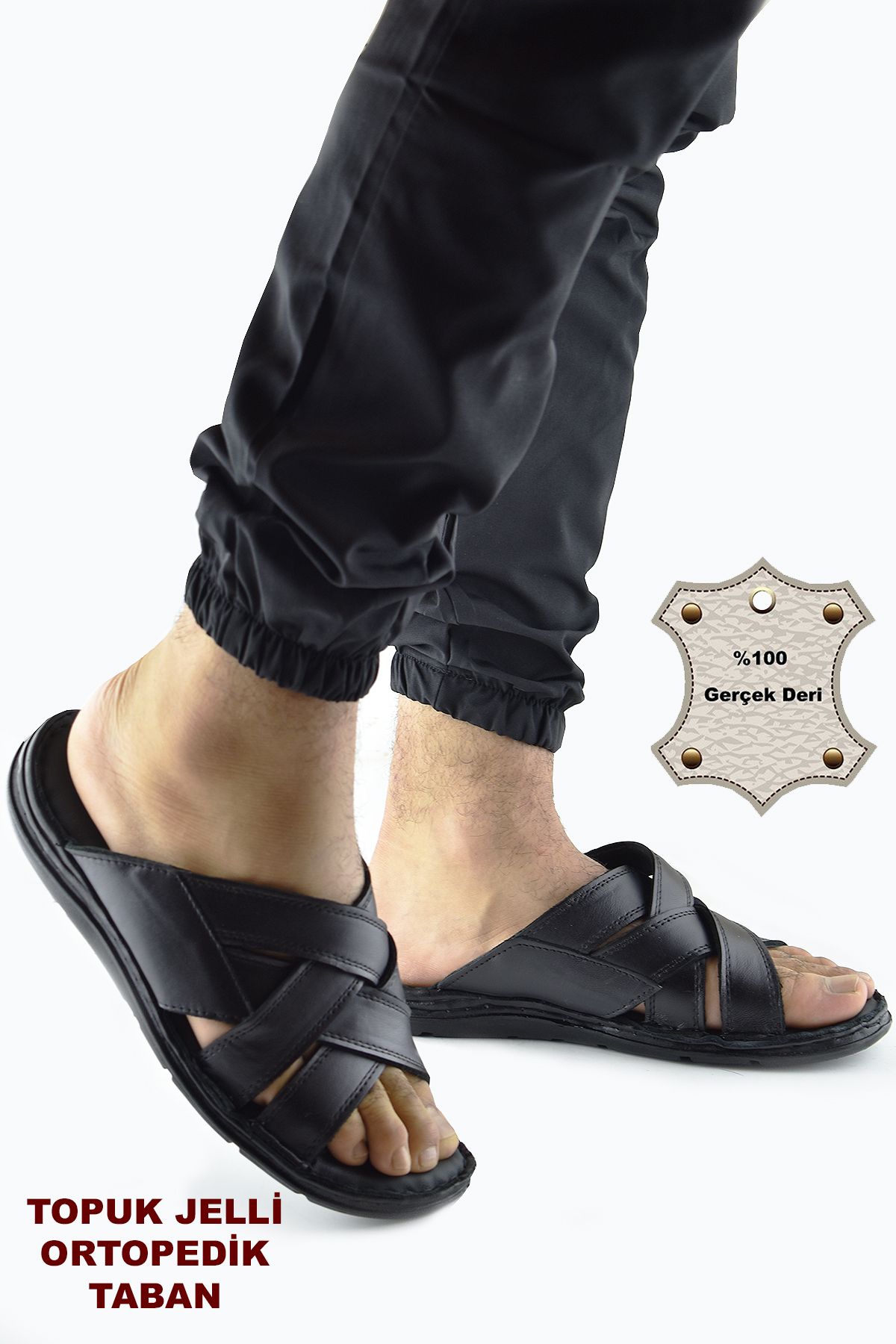 ISPARTALILAR Gel Sole 034 Daily FULL ORTHOPEDIC Genuine Leather Men s Slippers PUFF Sole Trendyol