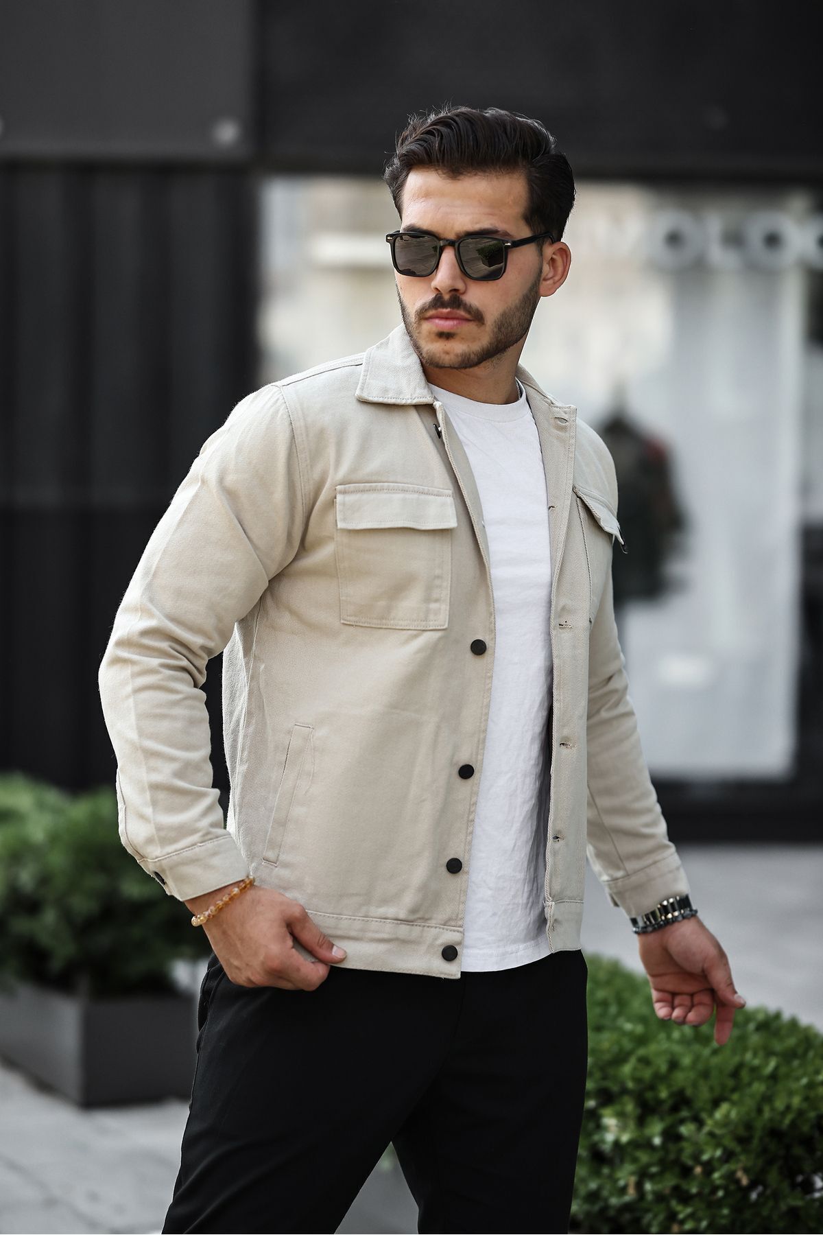GOOD FASHION-Cream Color Men's Jean Jacket 2