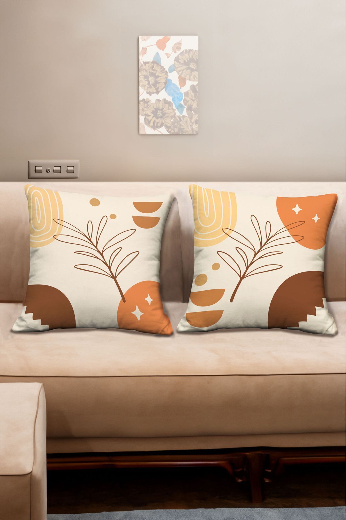 Bohemian Flat Design Boho Art Orange Cream Digital Printed 2-Piece Pillowcase