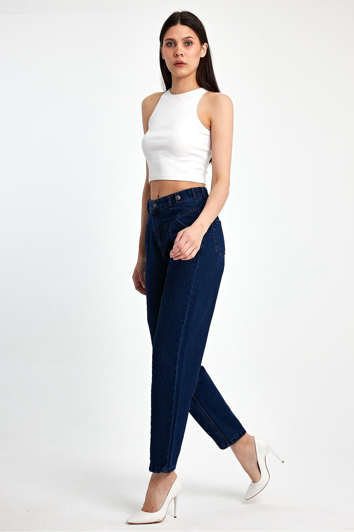 Basicpark-Denim drept 100% bumbac bleumarin - Detaliu cusaturi cu nervuri 5