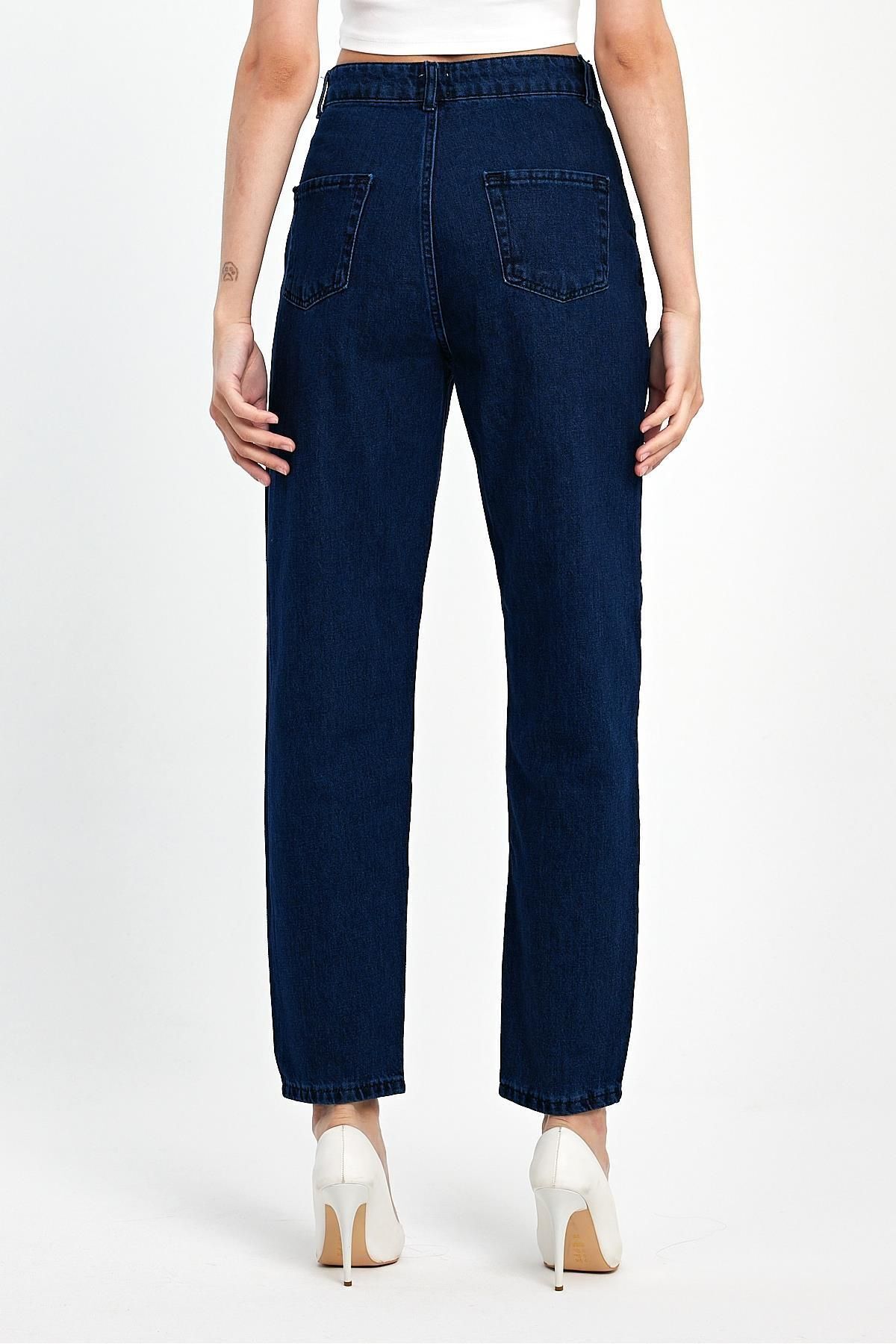 Basicpark-Denim drept 100% bumbac bleumarin - Detaliu cusaturi cu nervuri 6