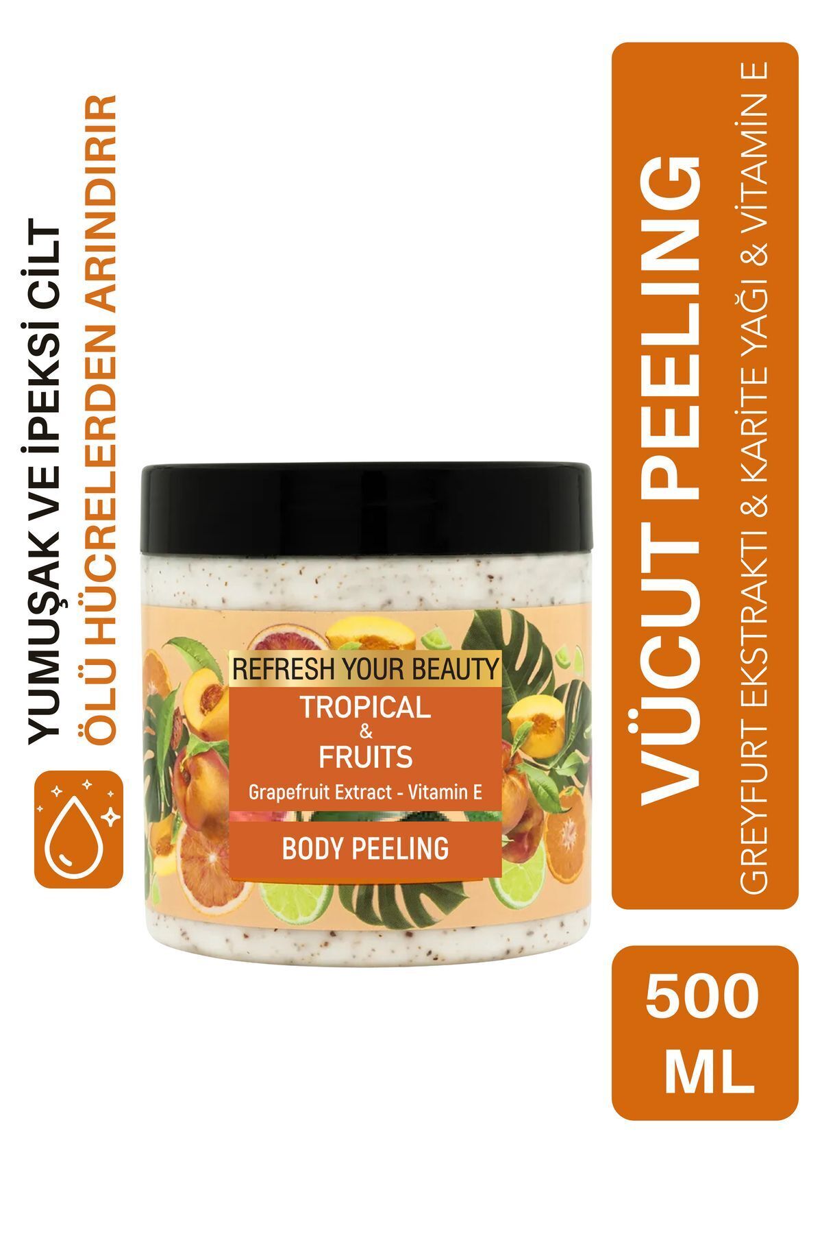 ORİENSE Tropikal Meyveli Vücut Peelingi, Greyfurt Özü ve E Vitamini ile Canlı Ferahlık, 500ml — ORS-BDYPLNG-06