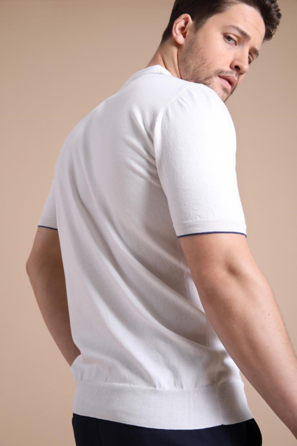 Ferraro-Tricou alb pentru bărbați, 100% bumbac, cu fermoar, cu guler polo 5