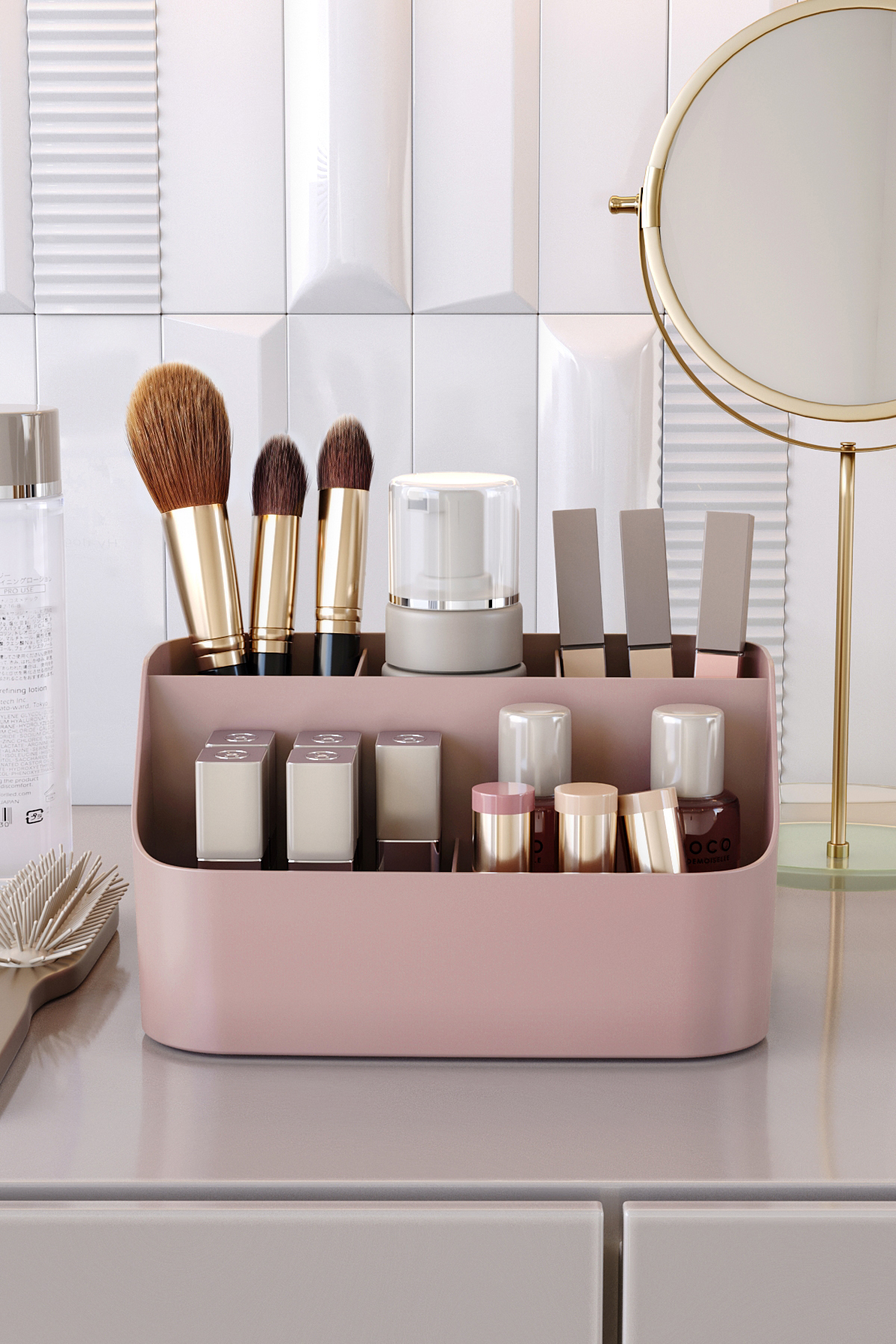 Daisy Makeup And Cosmetic Arrangement Box Organizer Rose Gold