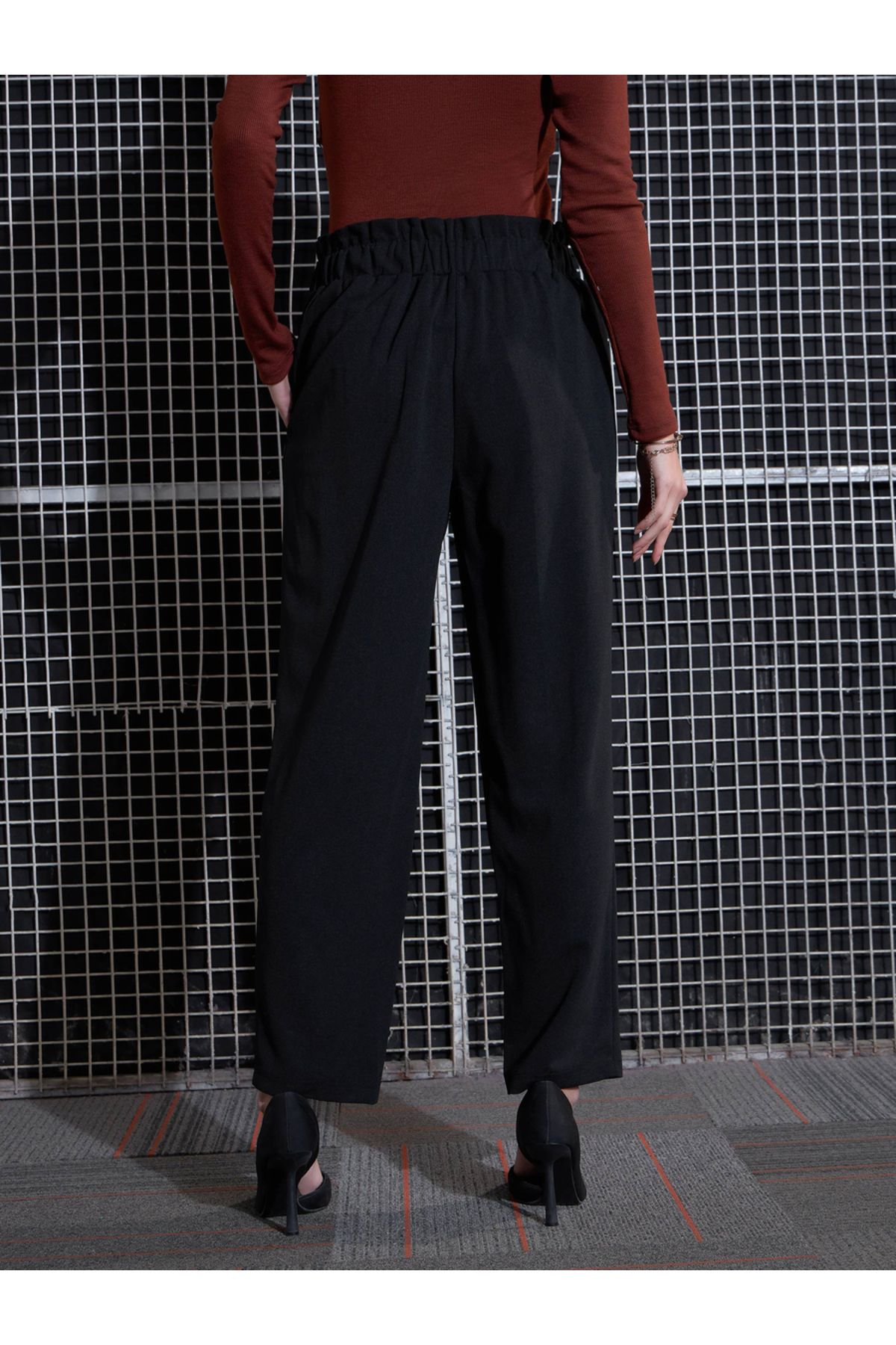 Sassafras By Styli-Front Button Paperbag Waist Pants 5