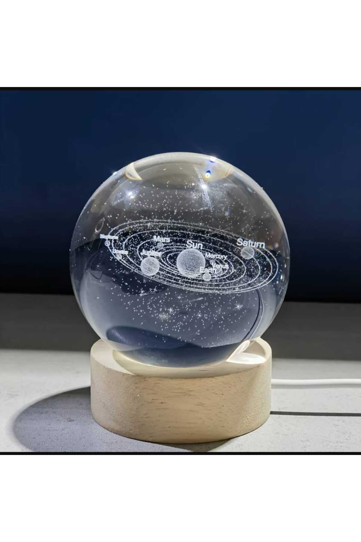mr shopping MR Çocuklar Için 3D Kristal Cam Küre, Ahşap Soketli Gece Lambası,Led, Gece Lambası,Harika bir hediye