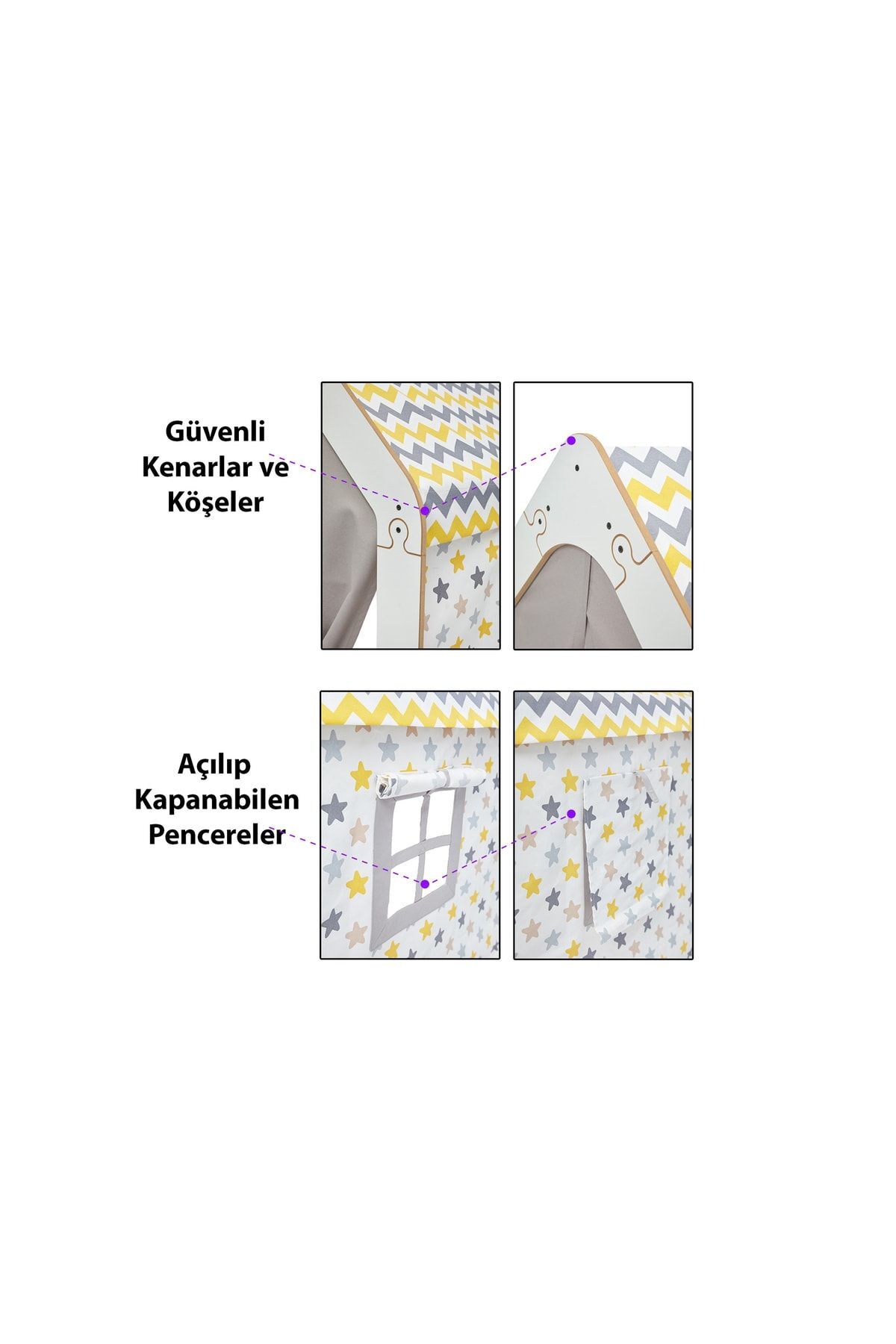 Minera Montessori Ahşap Oyun Evi, Oyun Çadırı / Beyaz Sarı fotoğrafı 4 (önizleme)