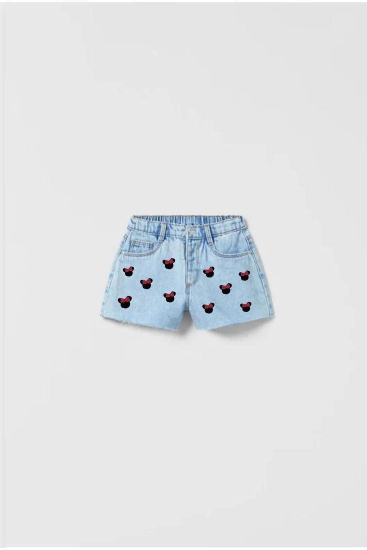 Kidstar kız çocuk & bebek kot ceket şort etek takım miky süslemeli jean fotoğrafı 3 (önizleme)