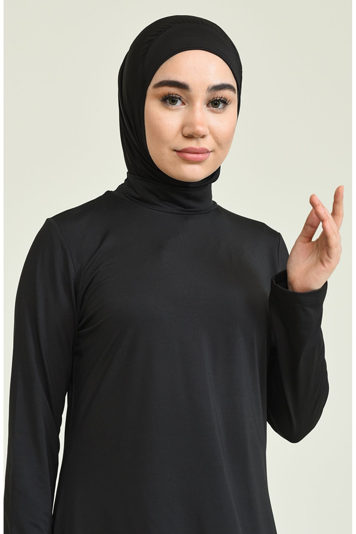 sefamerve-Schwarzer Hijab-Badeanzug mit Rüschensaum in Übergröße – 2218-01 4