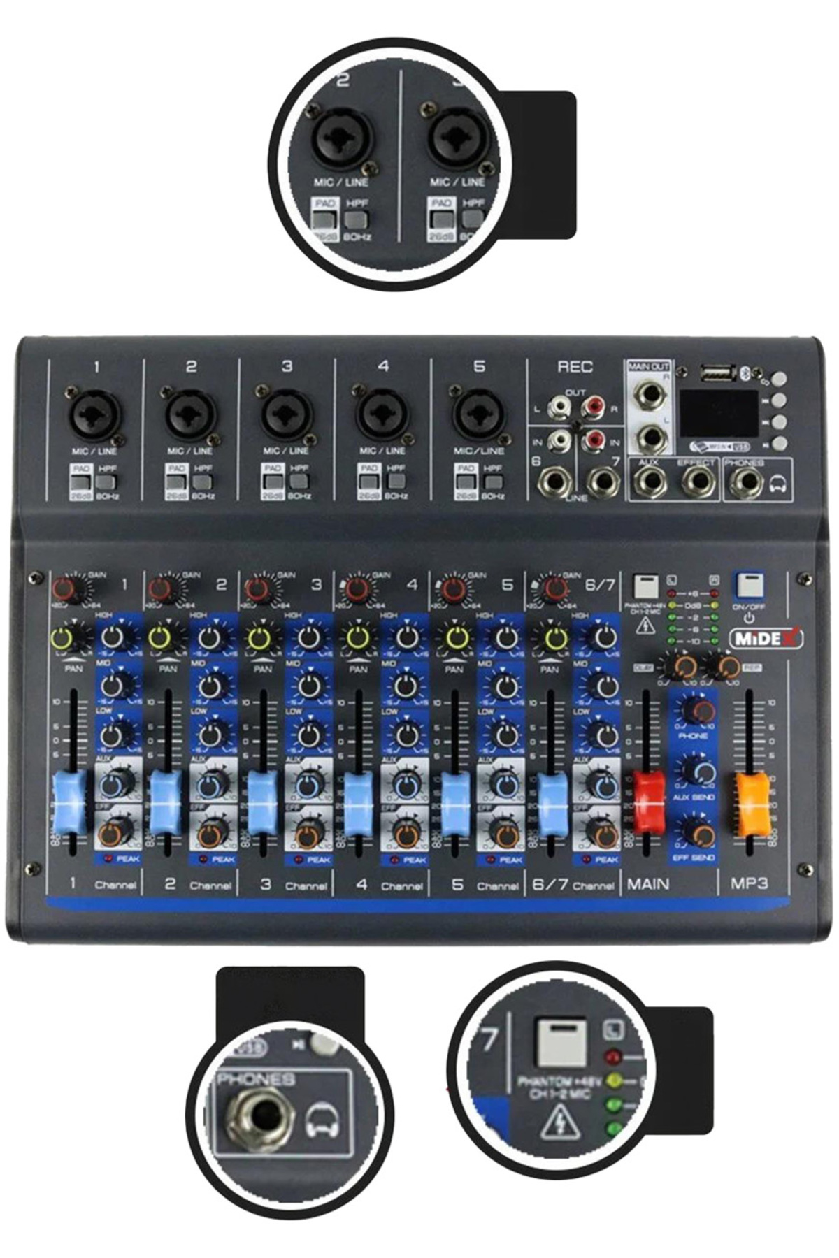 Midex Mdx-07fxu 7 Kanal Ses Mikseri Deck Mikser (kayıt bluetooth