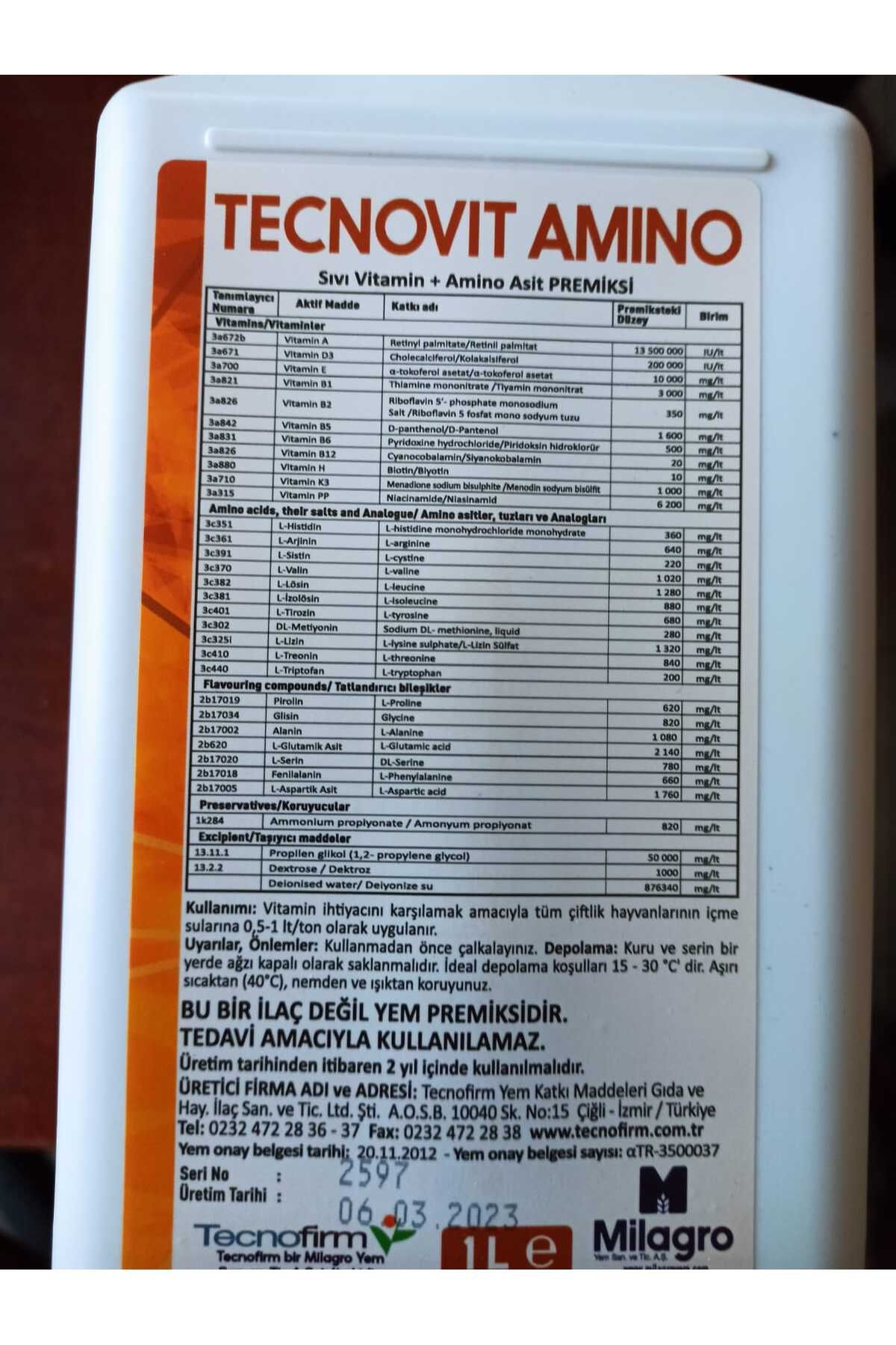 TECNOFİRM TECNOVİT AMİNO 1 LİTRE