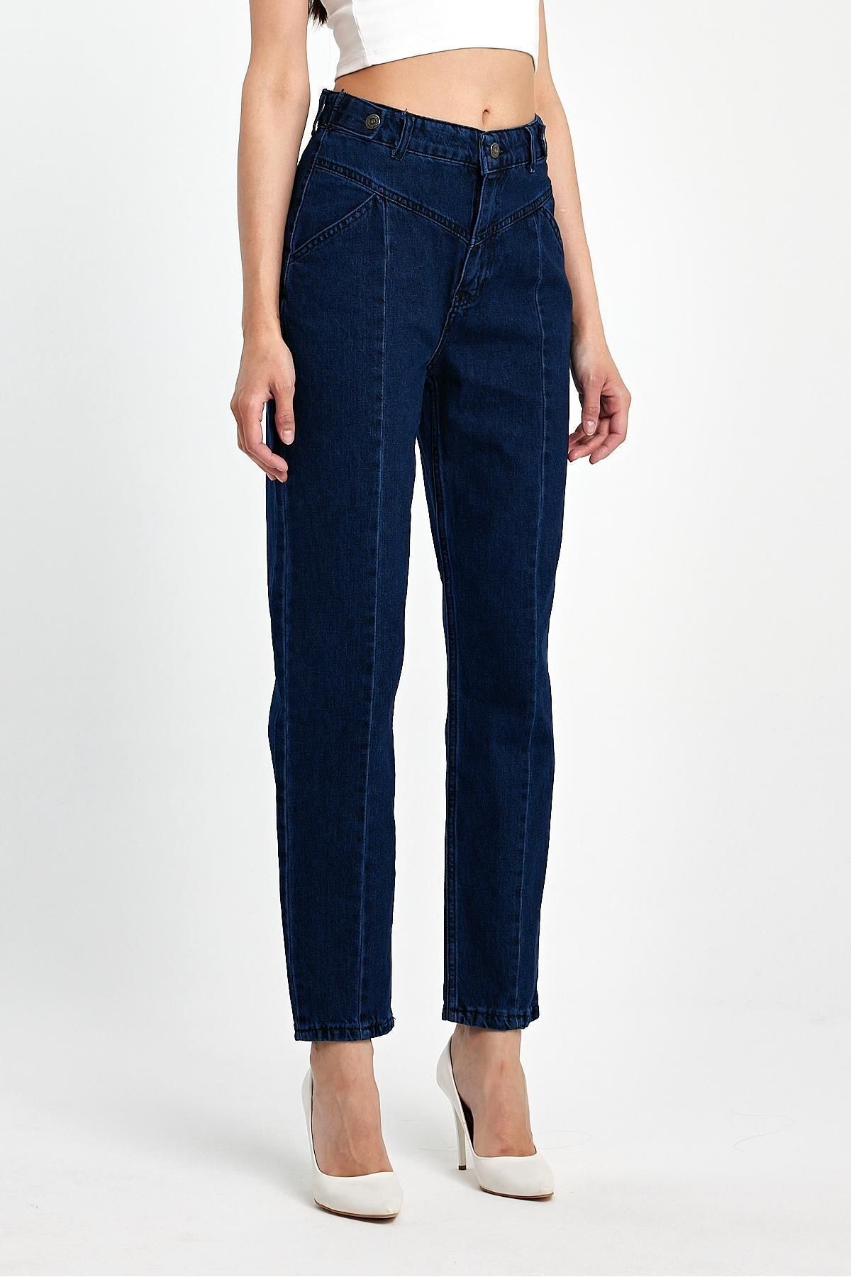 Basicpark-Denim drept 100% bumbac bleumarin - Detaliu cusaturi cu nervuri 2