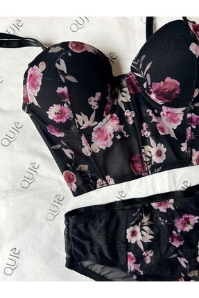 QUJE OFFICIAL FLORAL DESENLİ BALENLİ BÜSTİYER TAKIM