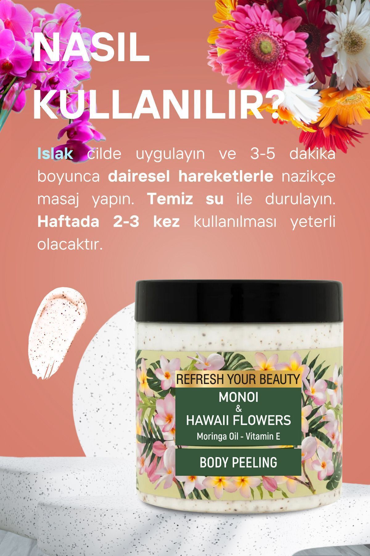 اسکراب بدن Monoi & Hawaii، مراقبت صاف با روغن مورینگا و ویتامین E، 500 میلی لیتر ORİENSE