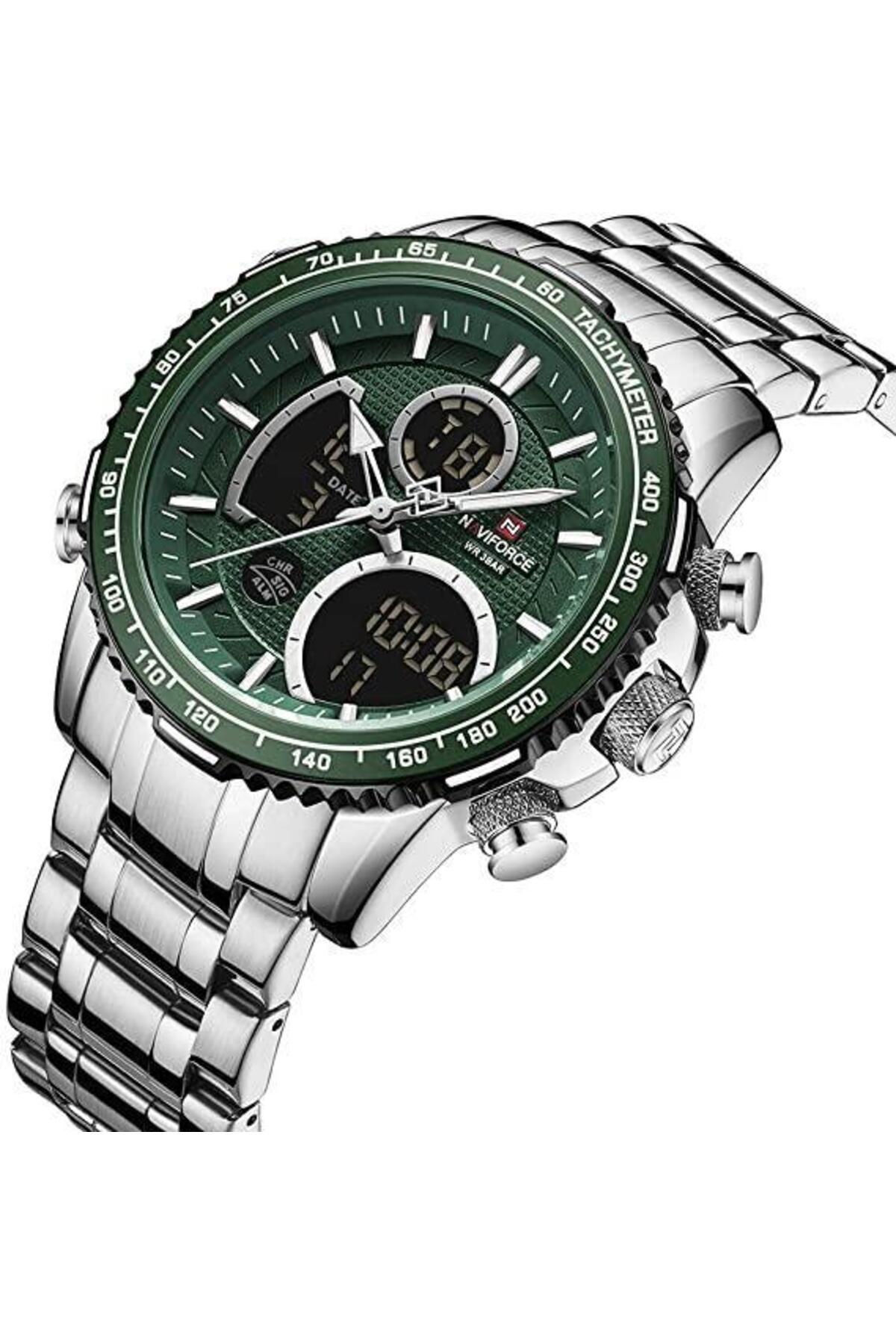 Digital Analog Men's Watch with Green Dial