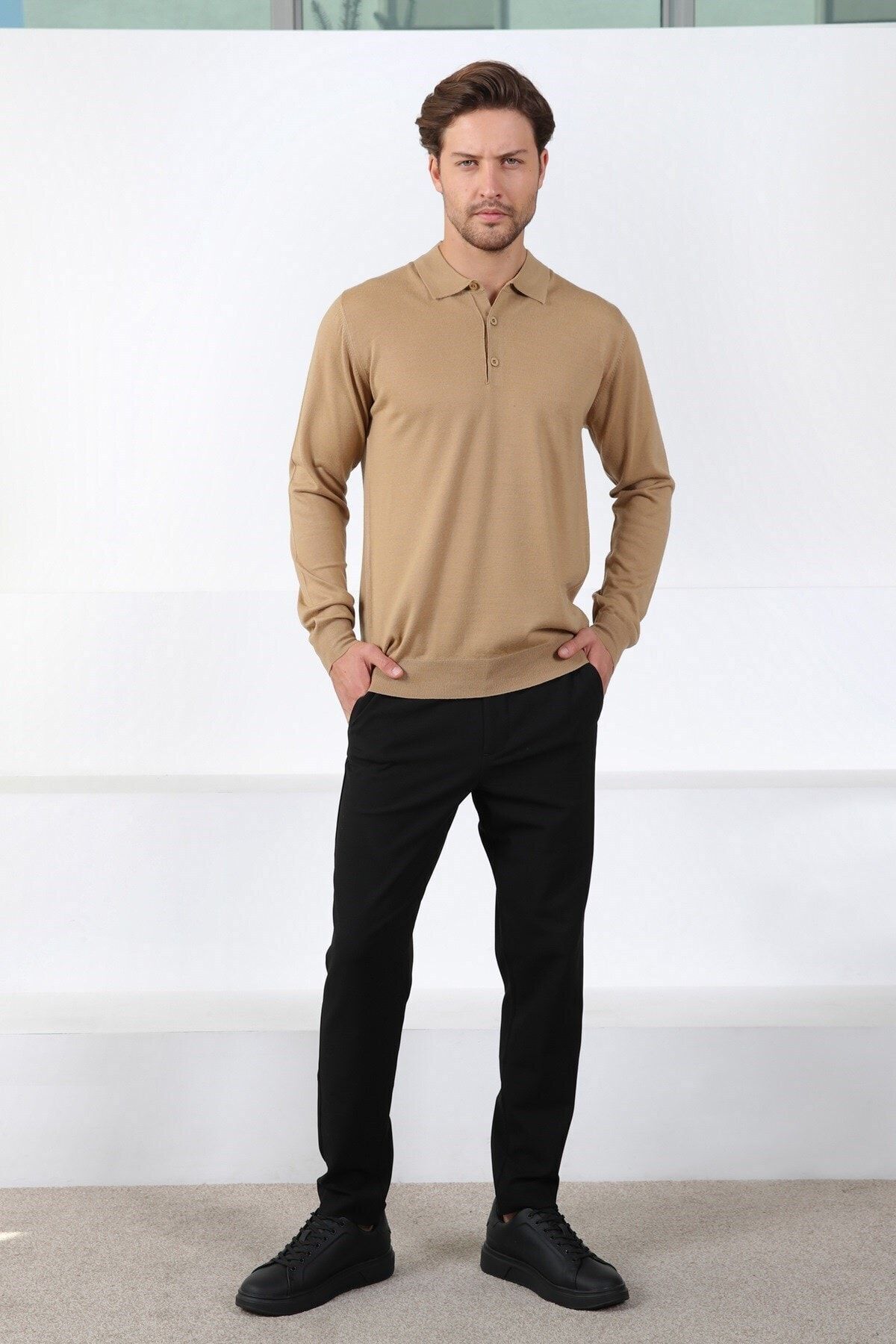 Ferraro-Pulover de tricotaj pentru bărbați cu guler polo Camel 4
