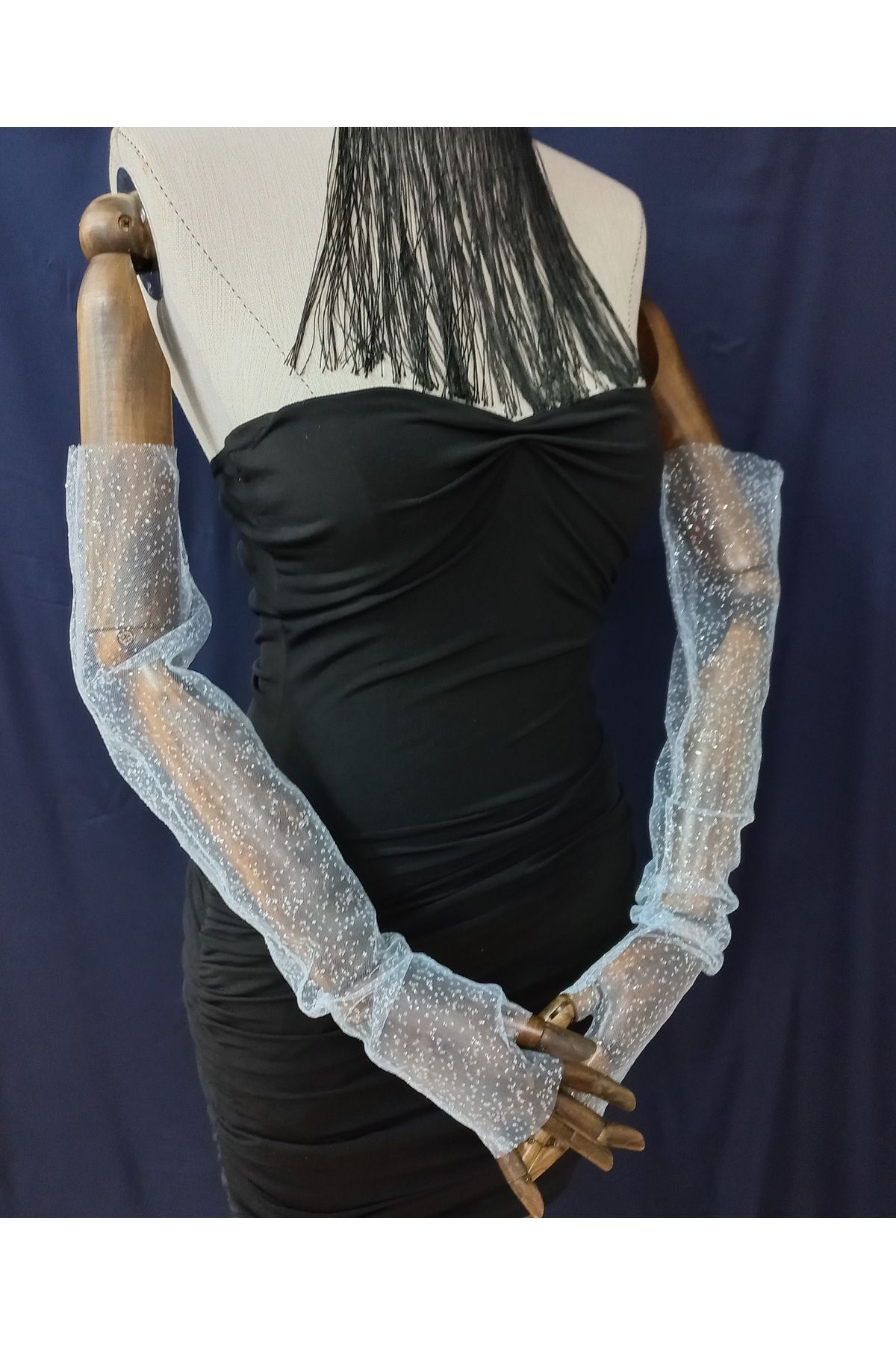 es moda shop Diamond parmaksız gelin eldiveni bebe mavi görsel 5