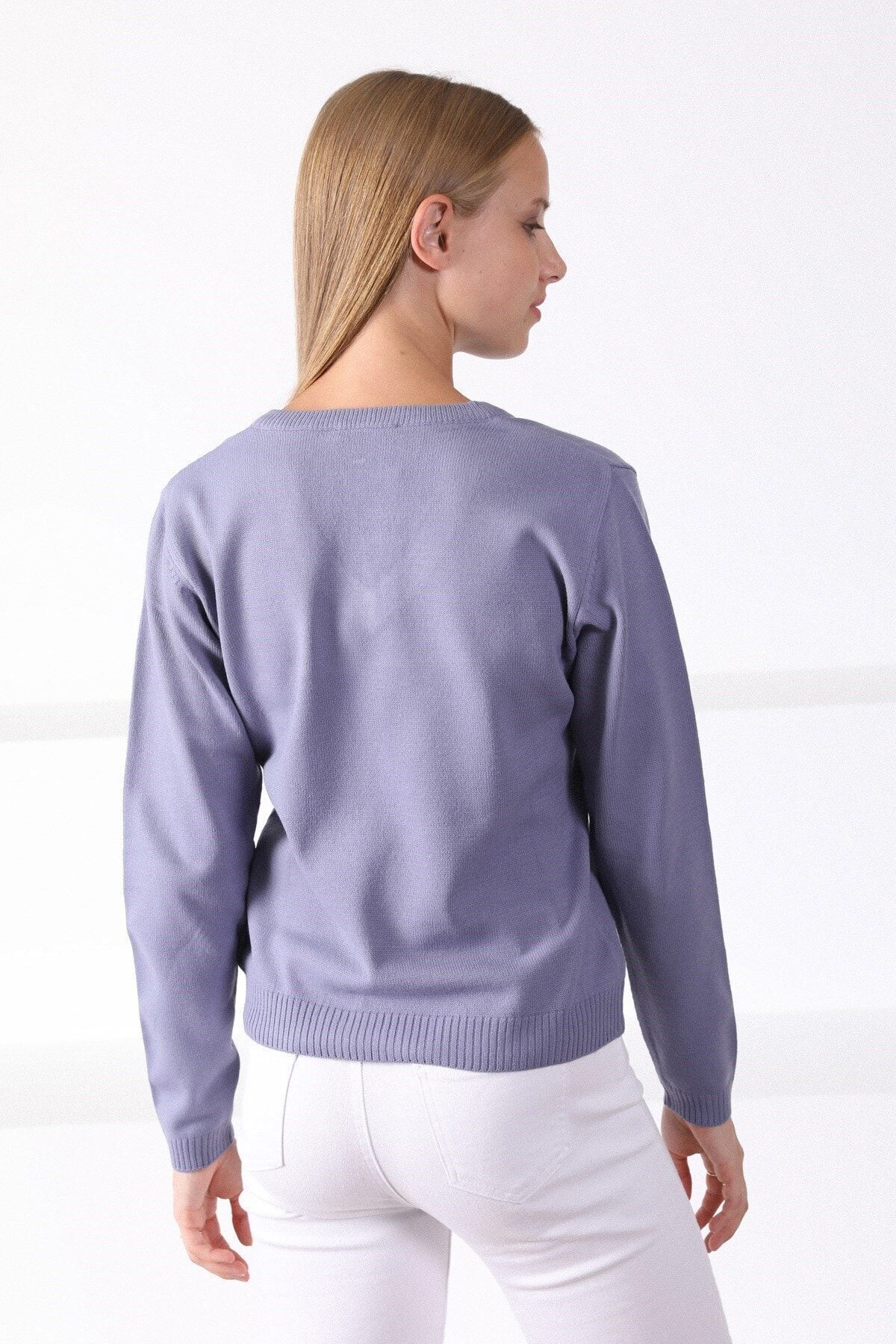 Ferraro-Women's Lilac V-Neck Knitwear Sweater 5